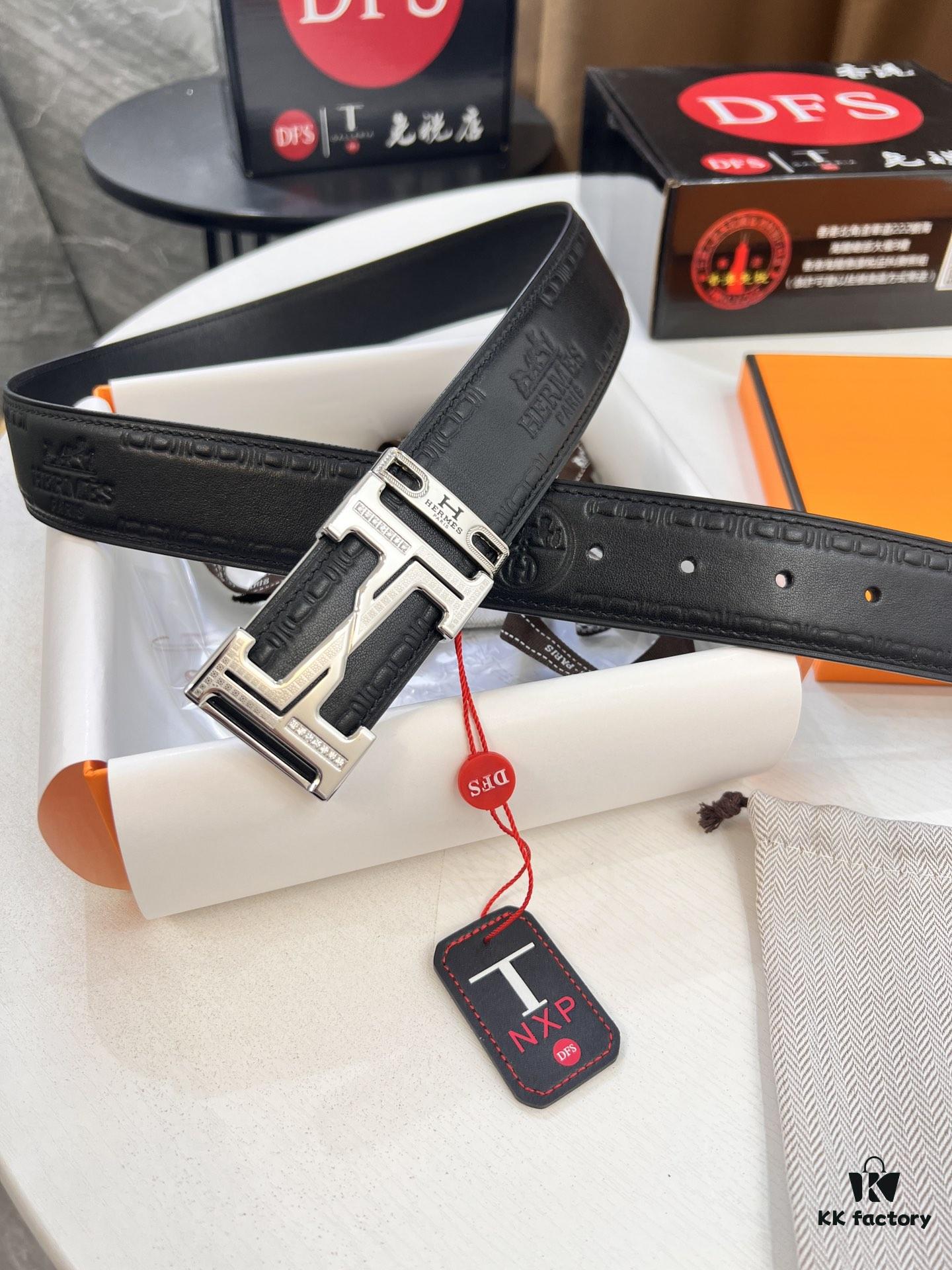 Arrival 🎺🎺 Hermes Men's Belt, New Style with Diamond-Inlaid Letters and Inner Buckle, ZP-Synchronized Steel Logo, Imported Embossed Horse-Carriage Full-Grain Calfskin, 3.8cm Plain Weave Full-Grain Leather, Top-Tier Quality Available for Authentication