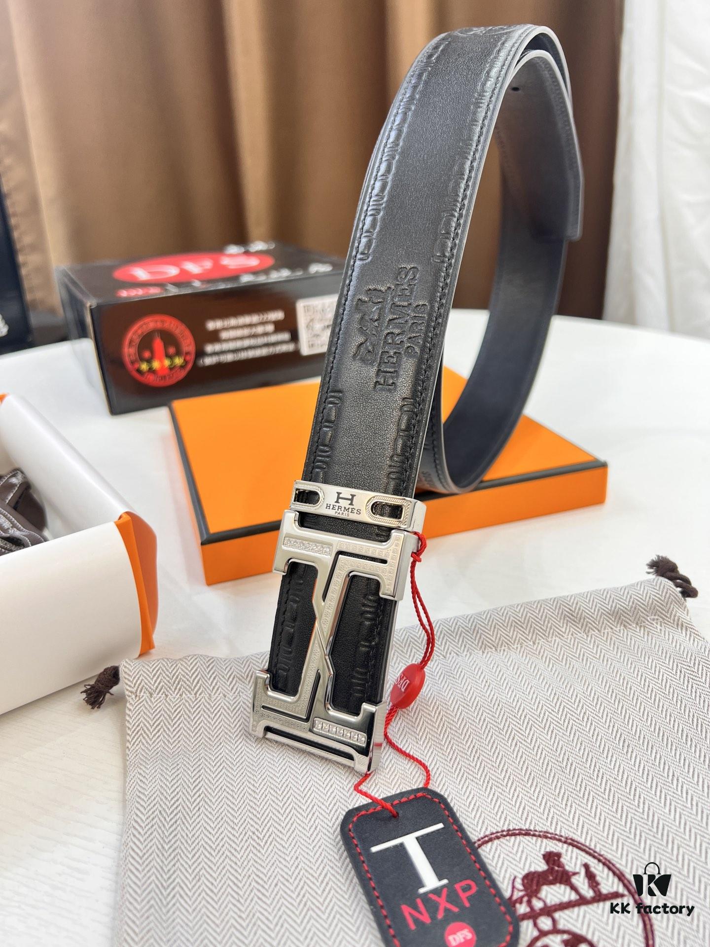 Arrival 🎺🎺 Hermes Men's Belt, New Style with Diamond-Inlaid Letters and Inner Buckle, ZP-Synchronized Steel Logo, Imported Embossed Horse-Carriage Full-Grain Calfskin, 3.8cm Plain Weave Full-Grain Leather, Top-Tier Quality Available for Authentication