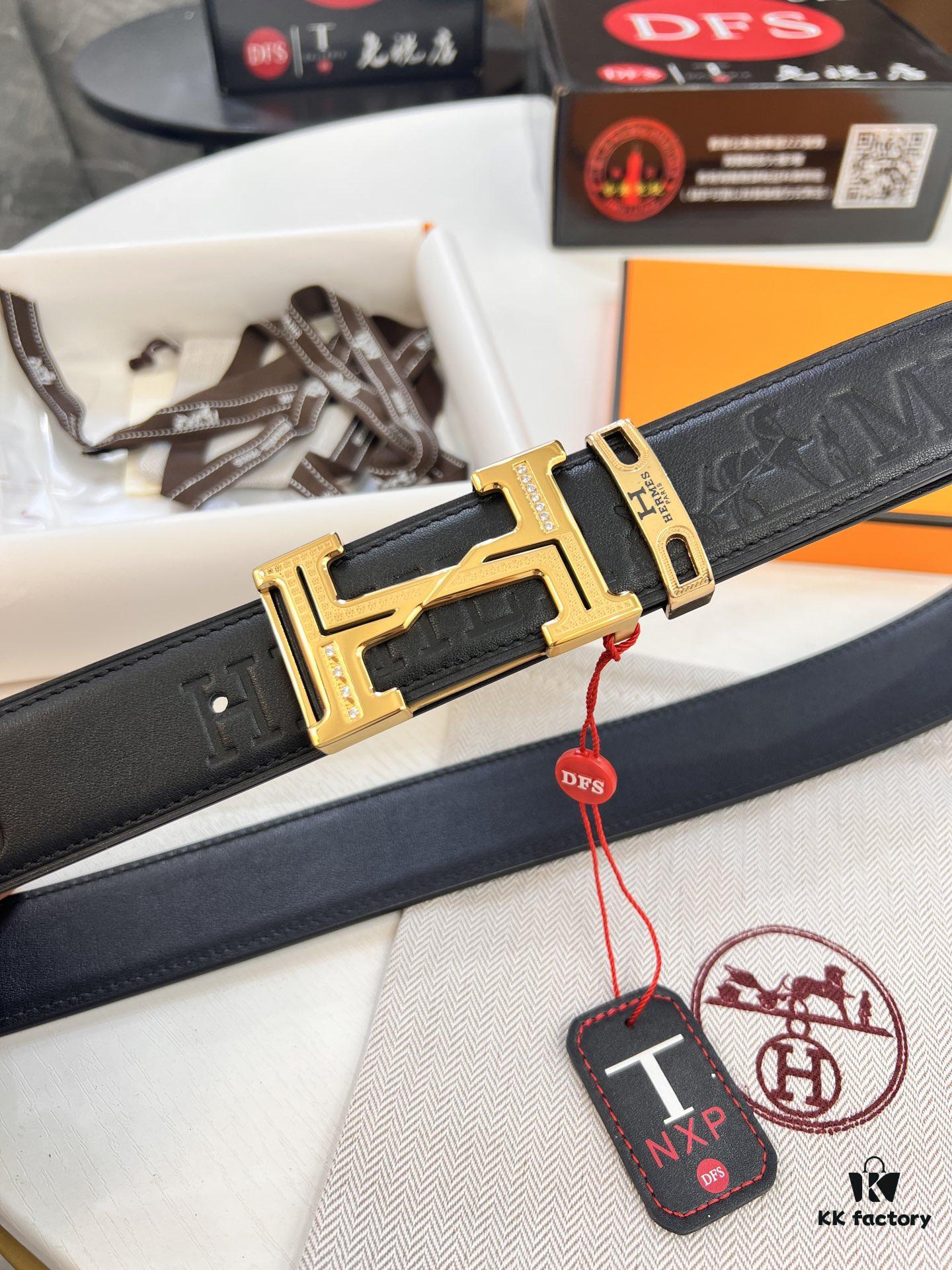 Arrival 🎺🎺 Real Item Shot, Hermes Men's Belt, New Style with Diamond-Encrusted Letters, Inner Buckle with ZP-Synchronized Steel Logo