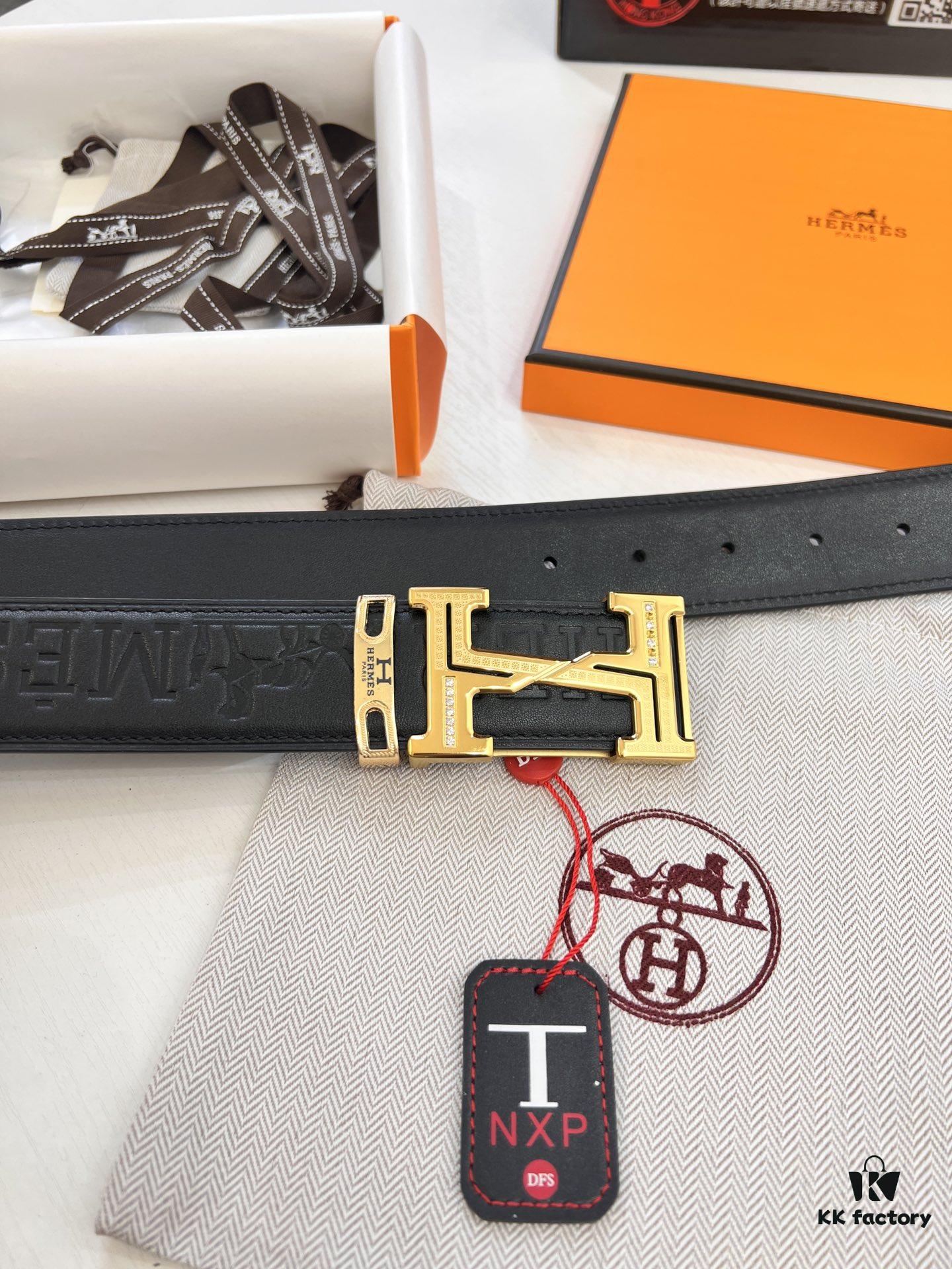 Arrival 🎺🎺 Real Item Shot, Hermes Men's Belt, New Style with Diamond-Encrusted Letters, Inner Buckle with ZP-Synchronized Steel Logo