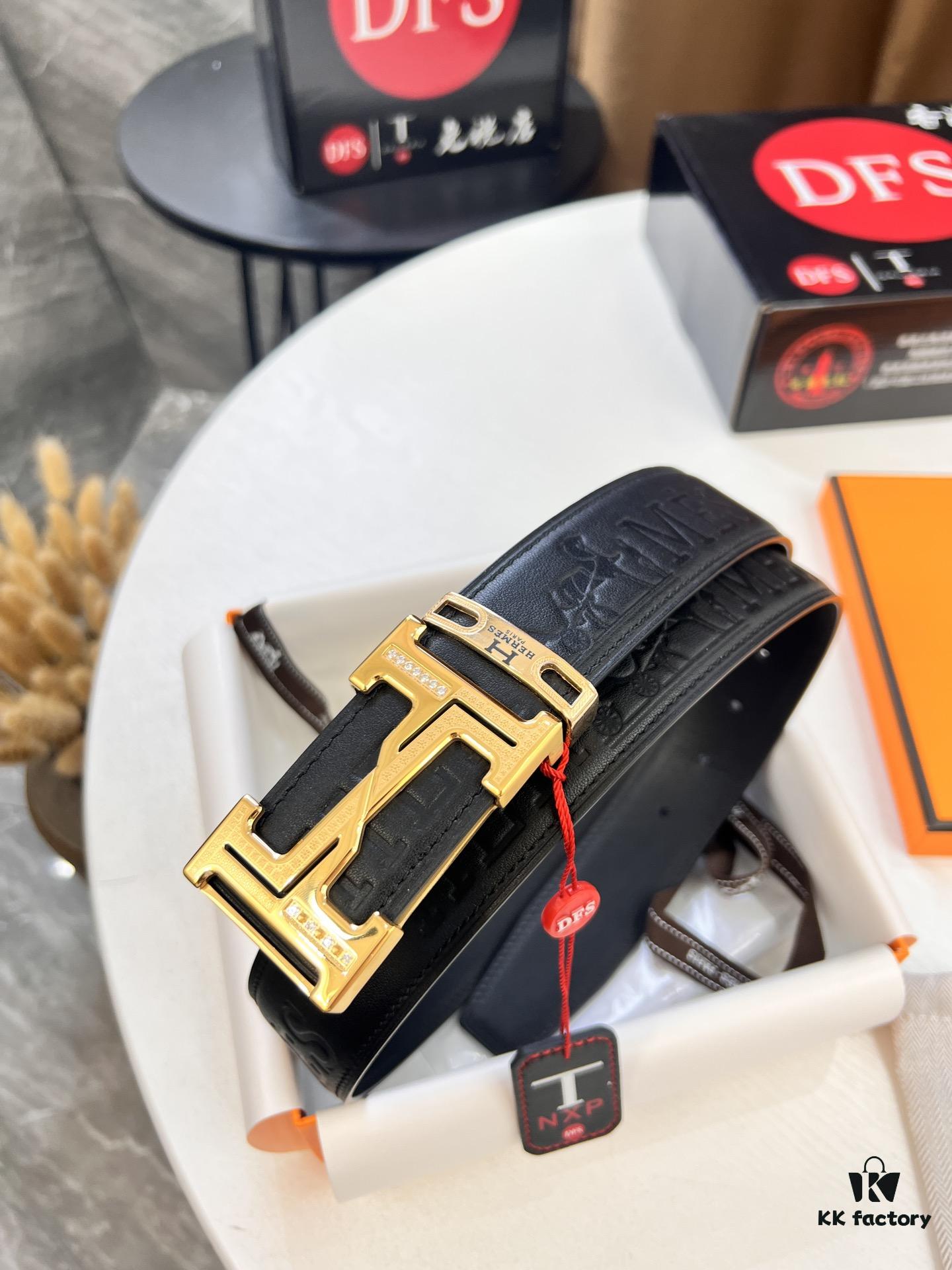 Arrival 🎺🎺 Real Item Shot, Hermes Men's Belt, New Style with Diamond-Encrusted Letters, Inner Buckle with ZP-Synchronized Steel Logo