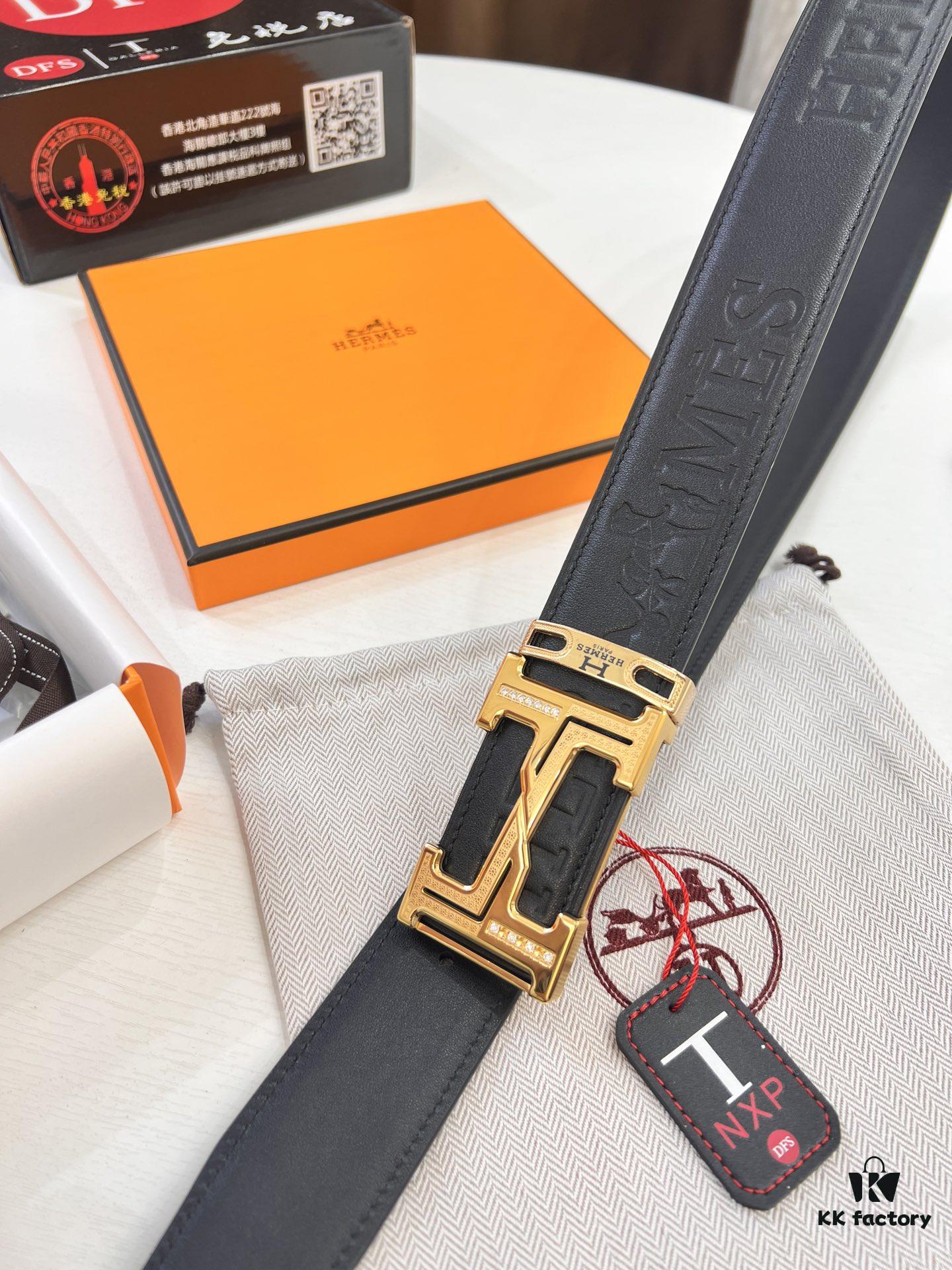 Arrival 🎺🎺 Real Item Shot, Hermes Men's Belt, New Style with Diamond-Encrusted Letters, Inner Buckle with ZP-Synchronized Steel Logo