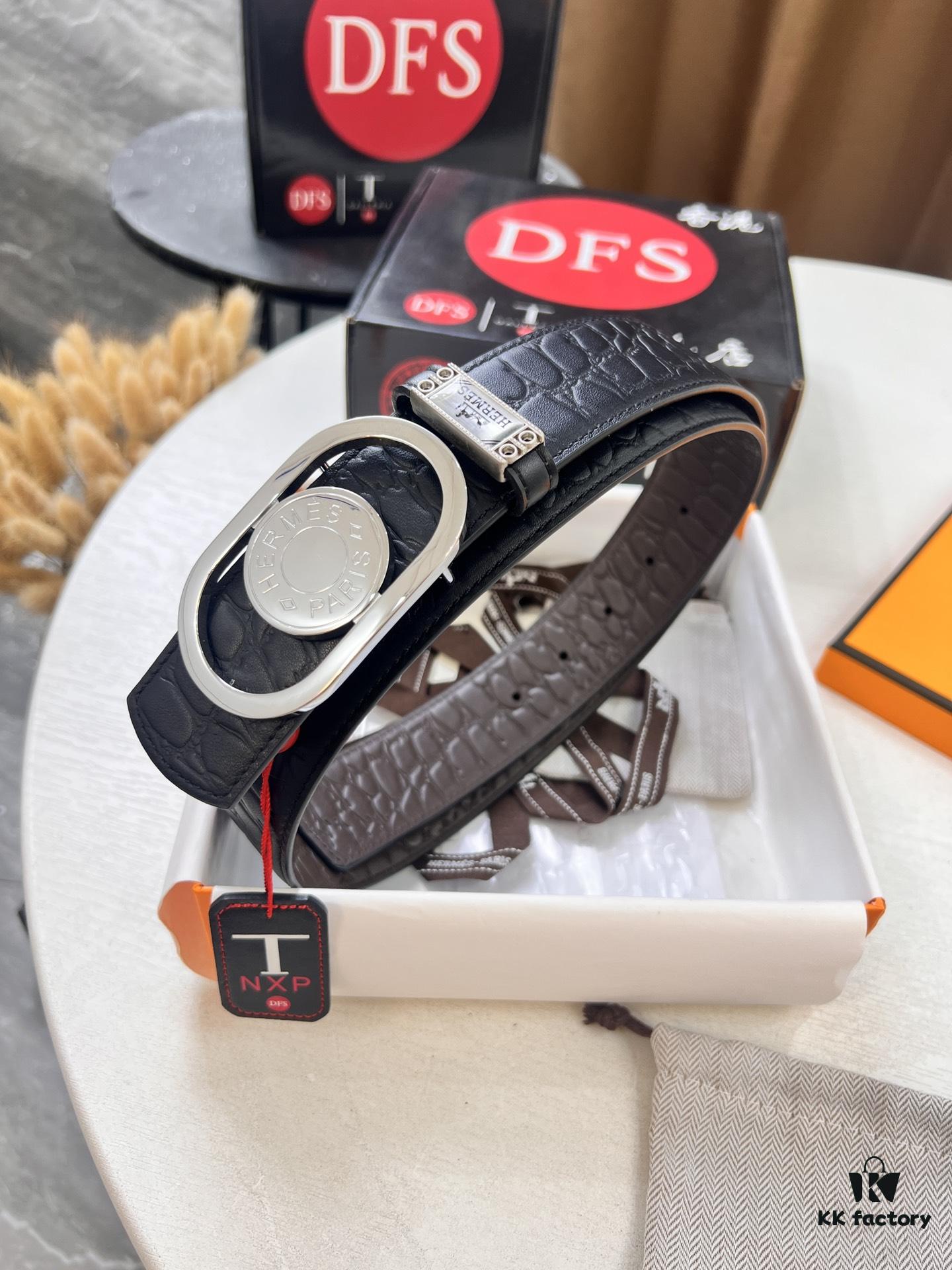 Arrival of Men's Hermès Belt with New H-Inner Buckle, Dual-Sided Use, Imported Stone-Grain Full-Grain Leather, 3.8cm Width, Top Quality with NXP Chip Authentication