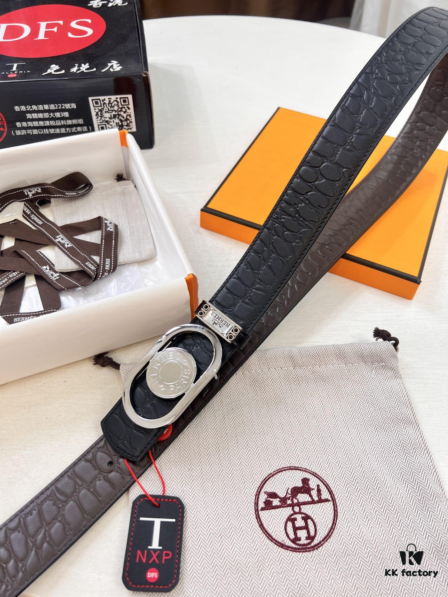 Arrival of Men's Hermès Belt with New H-Inner Buckle, Dual-Sided Use, Imported Stone-Grain Full-Grain Leather, 3.8cm Width, Top Quality with NXP Chip Authentication