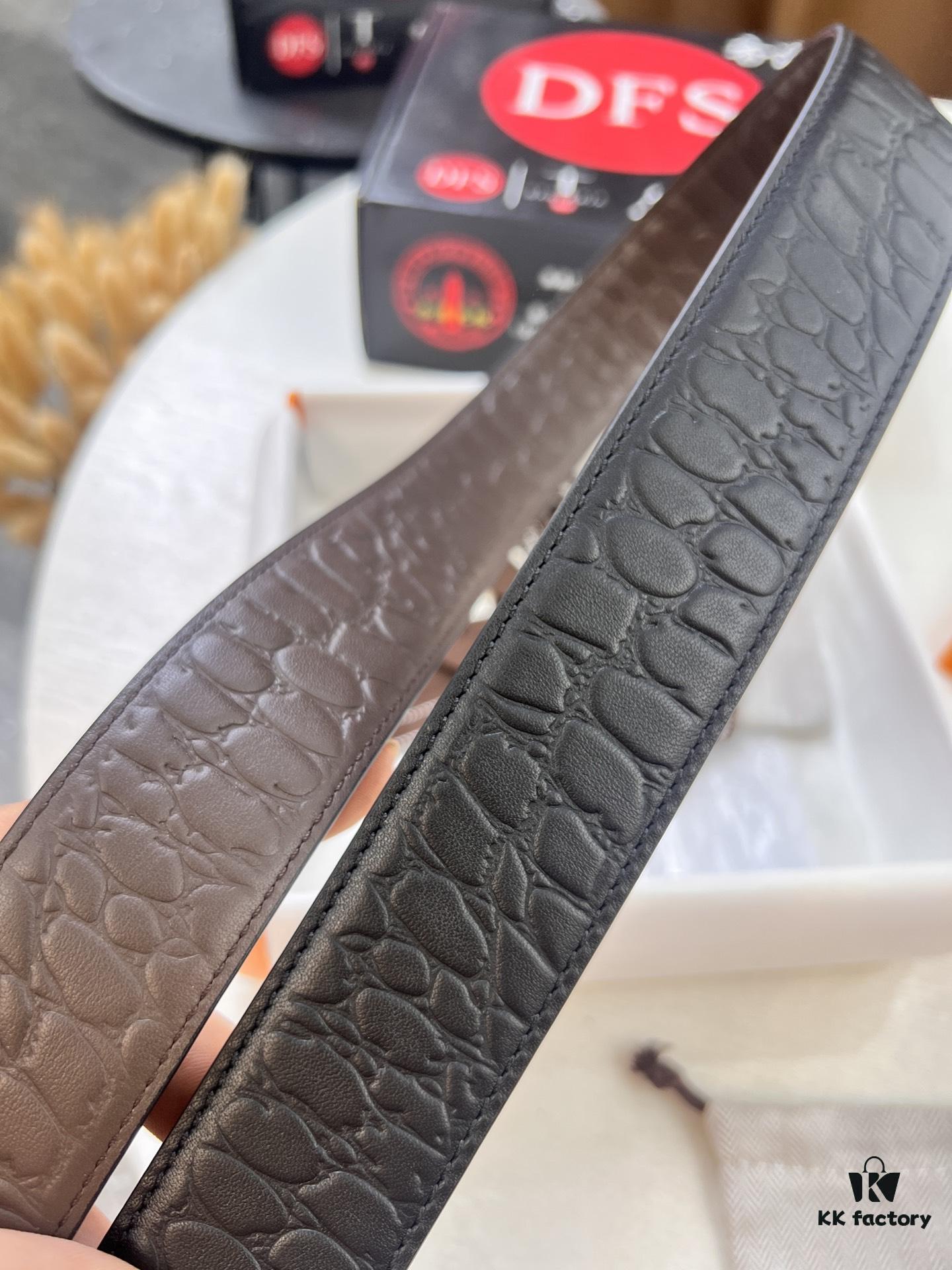 Arrival of Men's Hermès Belt with New H-Inner Buckle, Dual-Sided Use, Imported Stone-Grain Full-Grain Leather, 3.8cm Width, Top Quality with NXP Chip Authentication