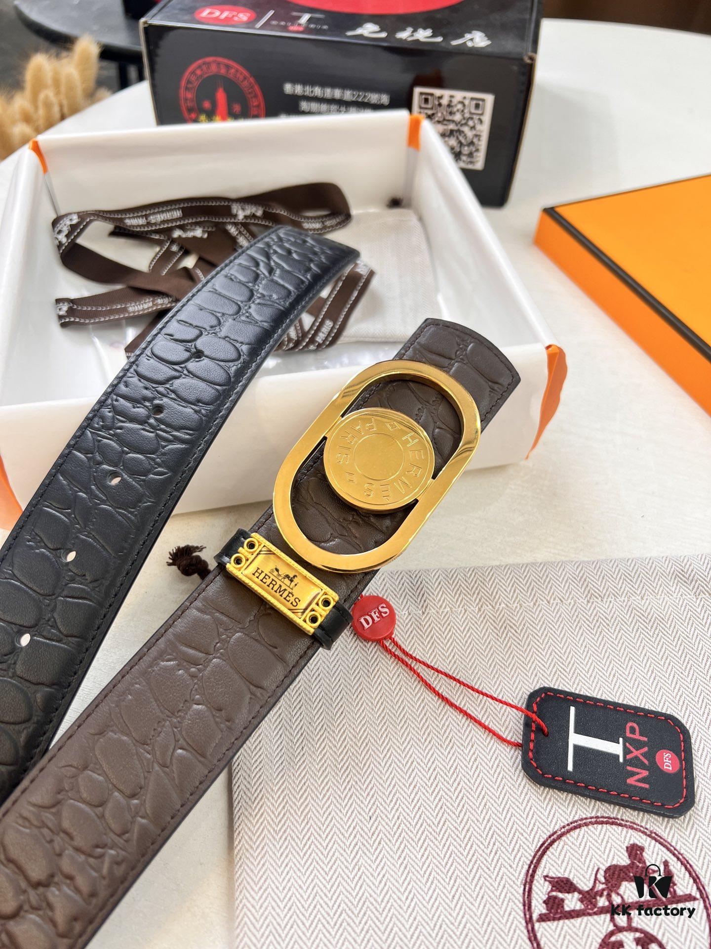 Arrival of Men's Hermès Belt with New H-Inner Buckle, Double-Sided Use, Genuine Embossed Logo, Premium Imported Stone-Grain Top Layer Cowhide