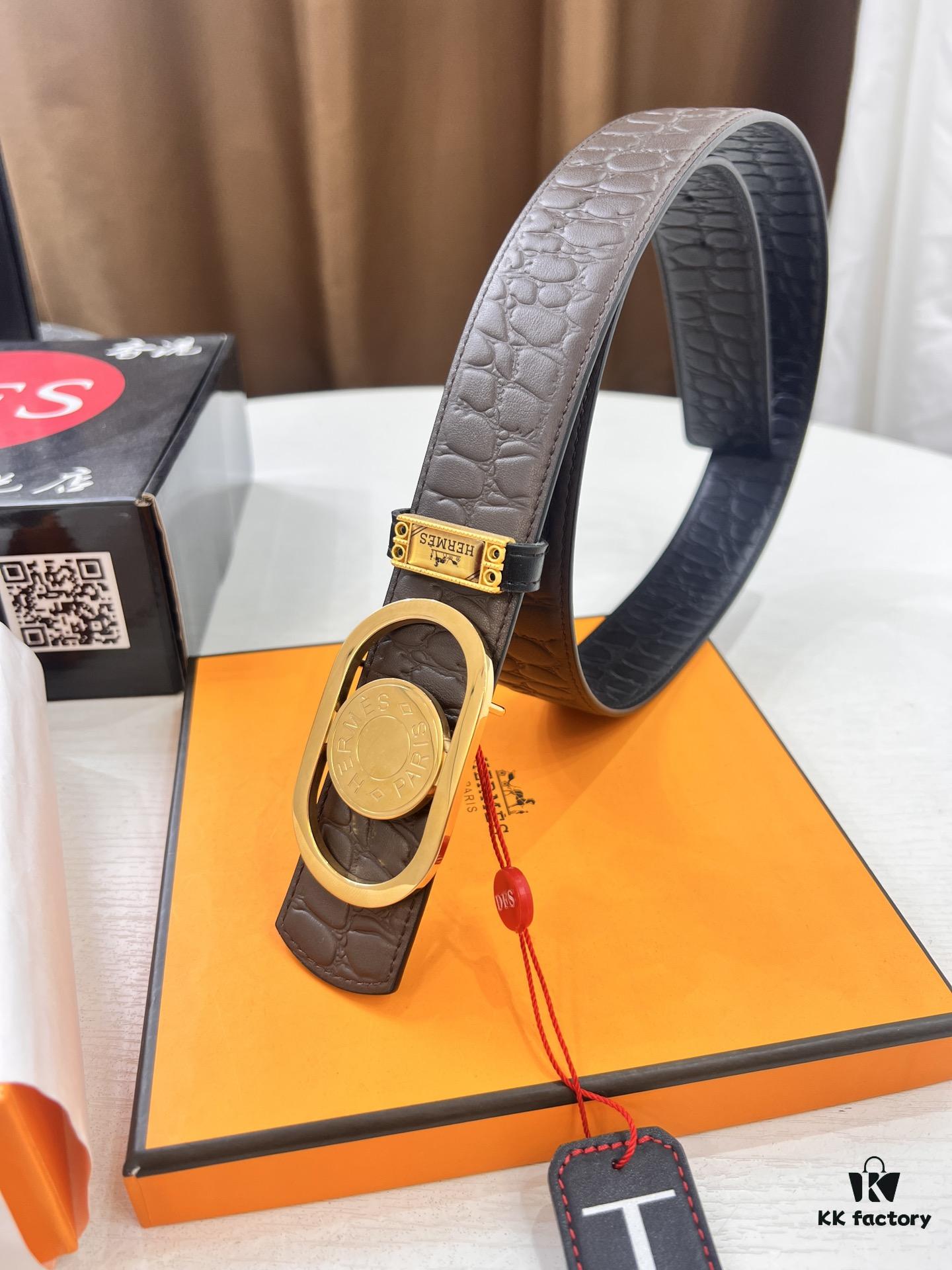 Arrival of Men's Hermès Belt with New H-Inner Buckle, Double-Sided Use, Genuine Embossed Logo, Premium Imported Stone-Grain Top Layer Cowhide