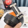 Hermès (Men's) Belt, Genuine Top-Layer Cowhide with Diamond-Paved Letters, Stainless Steel Hardware, 3.8cm Width