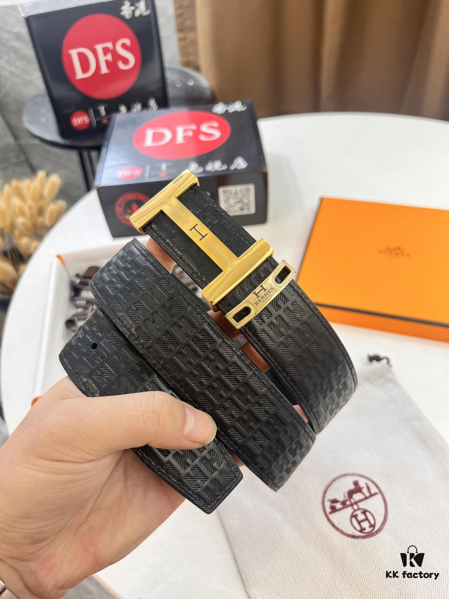 Hermes Men's Belt, Crocodile Grain Top Layer Leather, H Embossing, Steel Hardware, Reversible Design, 3.8cm Width