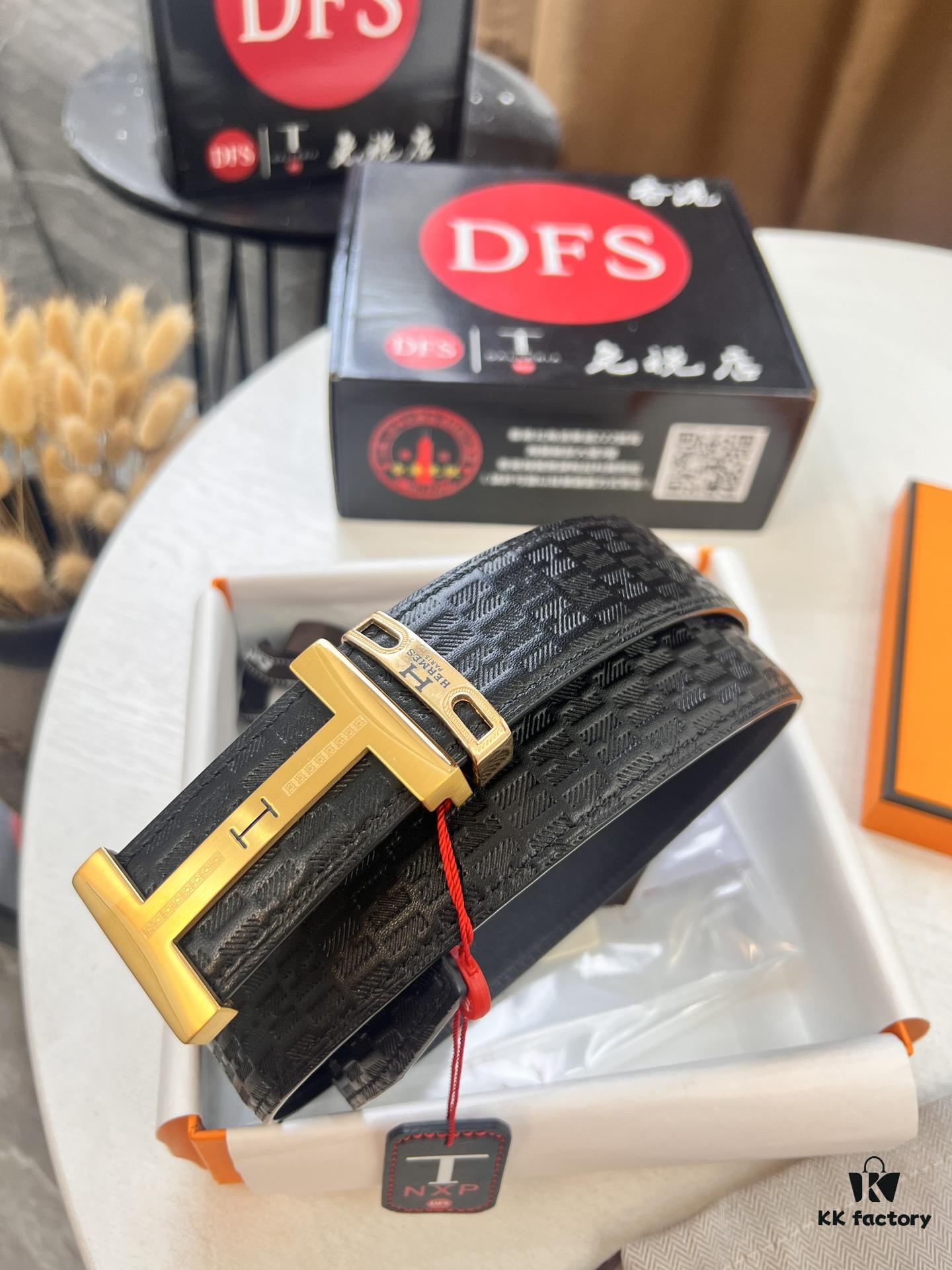 Hermes Men's Belt, Crocodile Grain Top Layer Leather, H Embossing, Steel Hardware, Reversible Design, 3.8cm Width