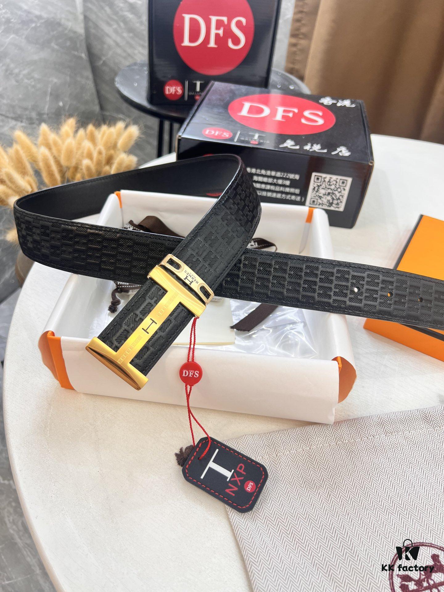 Hermes Men's Belt, Crocodile Grain Top Layer Leather, H Embossing, Steel Hardware, Reversible Design, 3.8cm Width