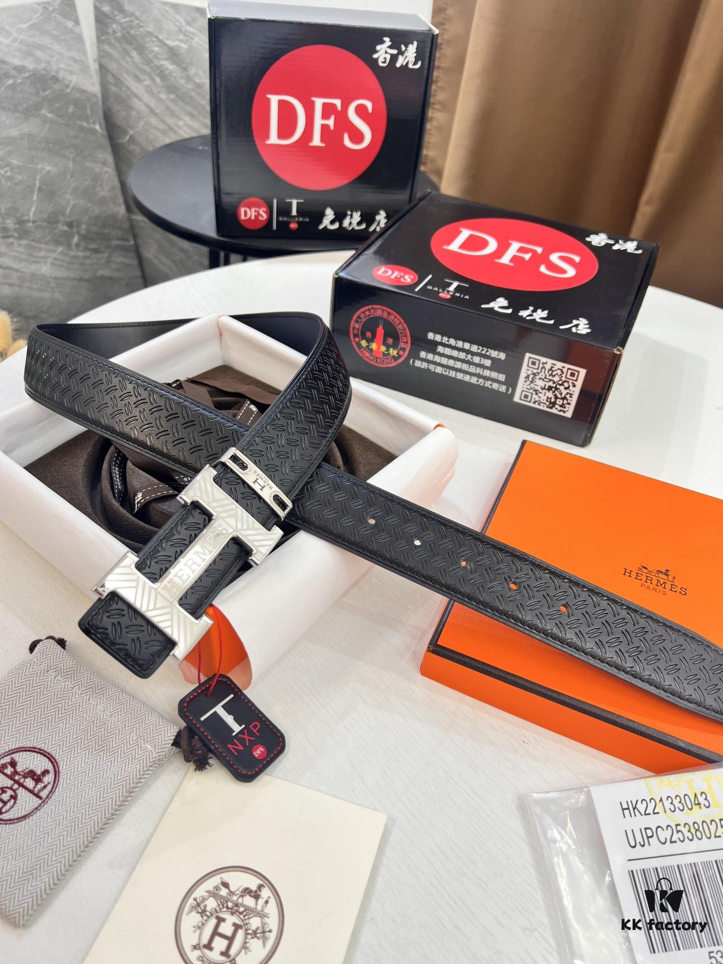 Hermès Men's Belt, Top Grain Calfskin Leather with Engraved H Logo Buckle, 3.8cm Width, Adjustable Length, Sterling Silver Hardware, Ideal Gift