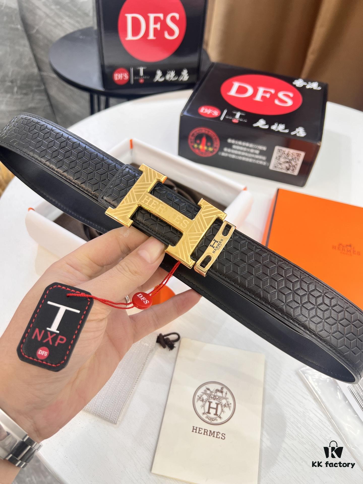 Hermès Men's Belt, Genuine Top-Layer Cowhide with Engraved Horse Carriage Logo, Slim Design 3.8cm Width, Stainless Steel Hardware, Ideal Gift Choice