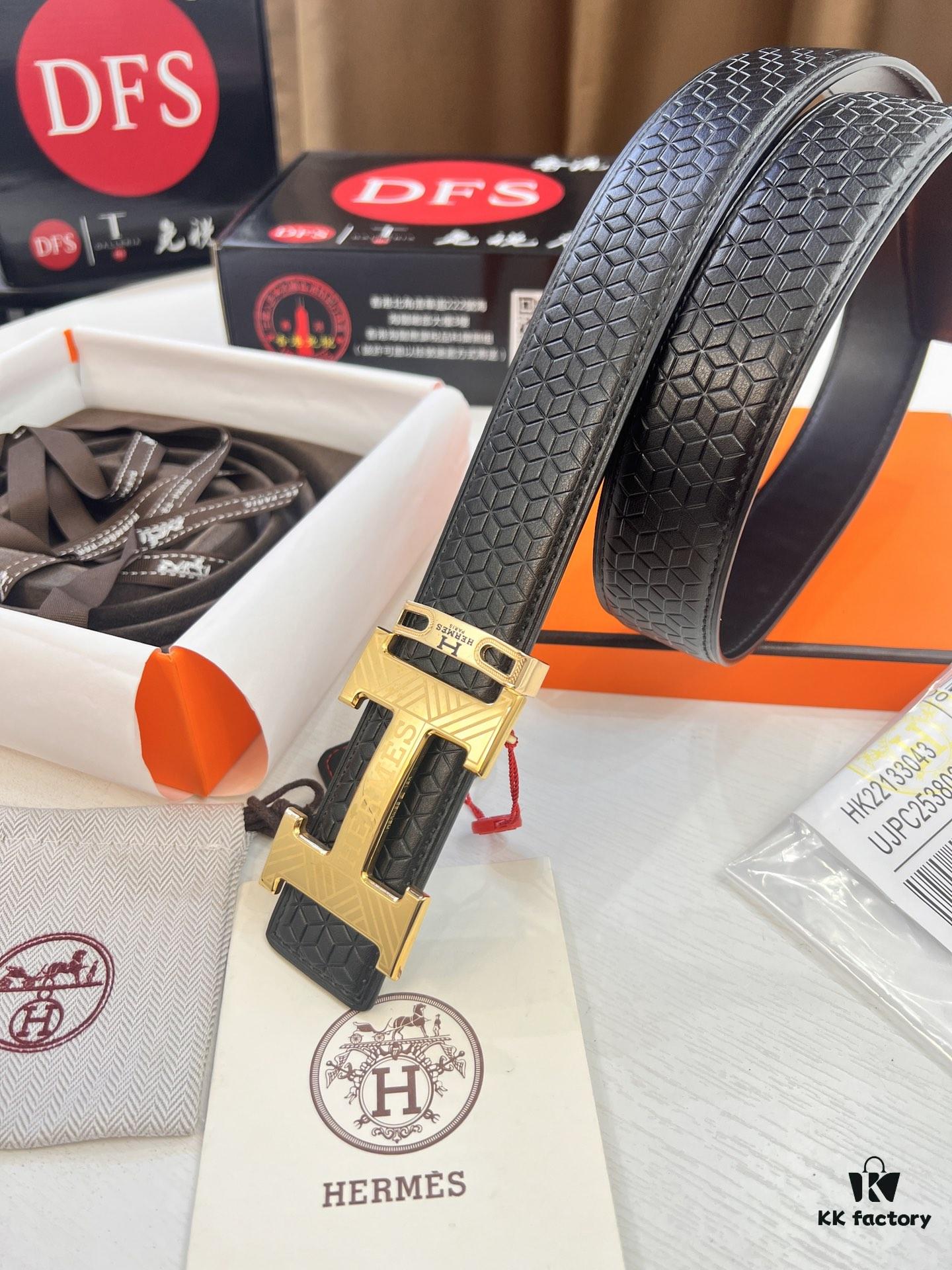 Hermès Men's Belt, Genuine Top-Layer Cowhide with Engraved Horse Carriage Logo, Slim Design 3.8cm Width, Stainless Steel Hardware, Ideal Gift Choice