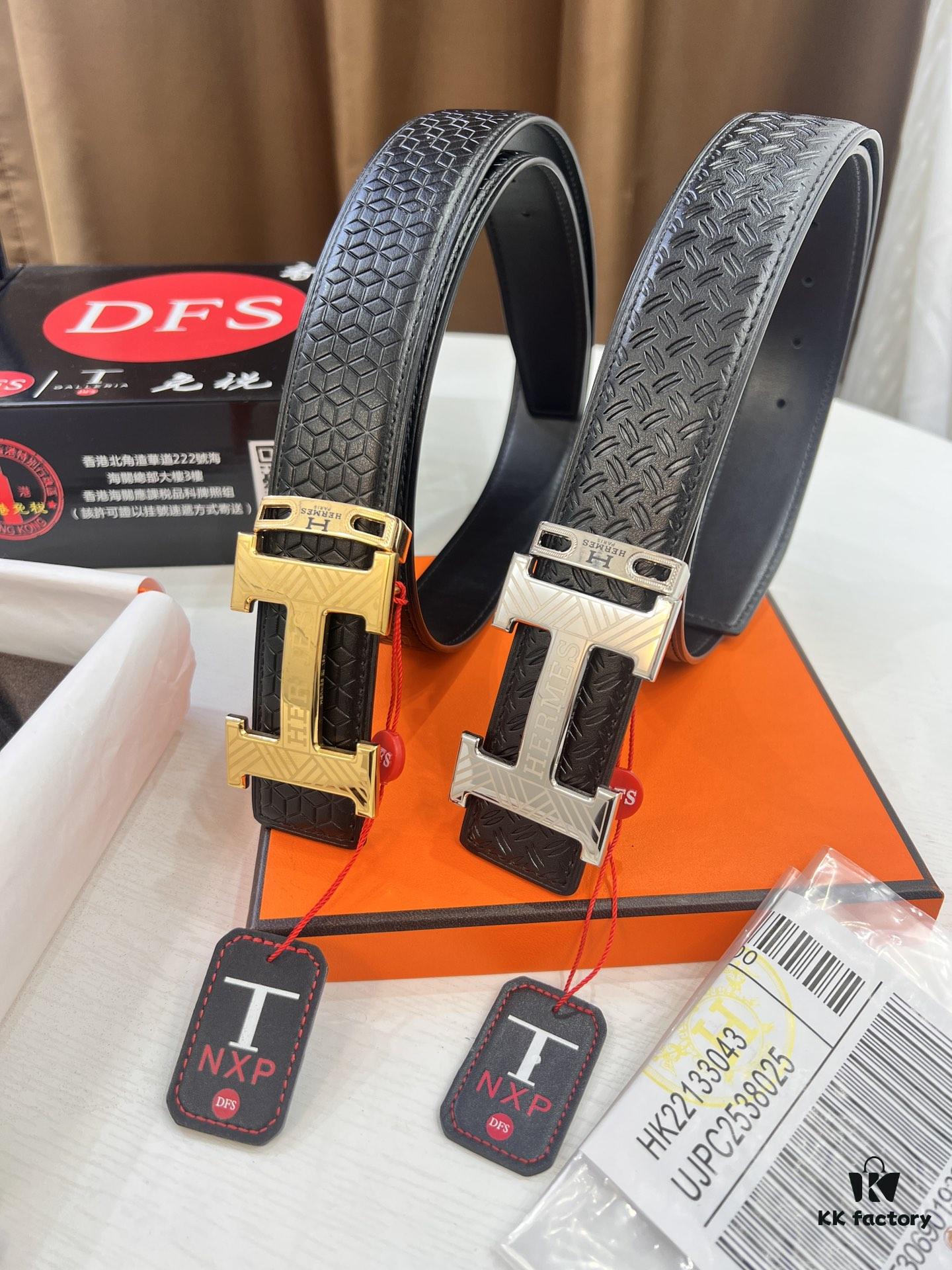 Hermès Men's Belt, Genuine Top-Layer Cowhide with Engraved Horse Carriage Logo, Slim Design 3.8cm Width, Stainless Steel Hardware, Ideal Gift Choice