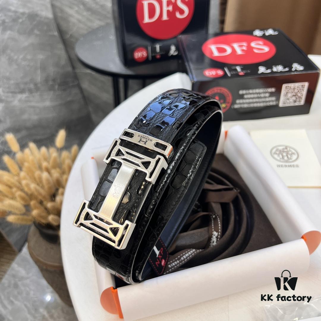 Hermès H Belt, New Arrival, Stainless Steel H Internal Buckle, ZP Synchronized Engraved Logo, 3.8cm Width, Top Quality Genuine Crocodile Grain Top Layer Calfskin Leather, Imported Leather, Mold-Customized Design, Supports Authentication via NXP Chip in Duty-Free Packaging