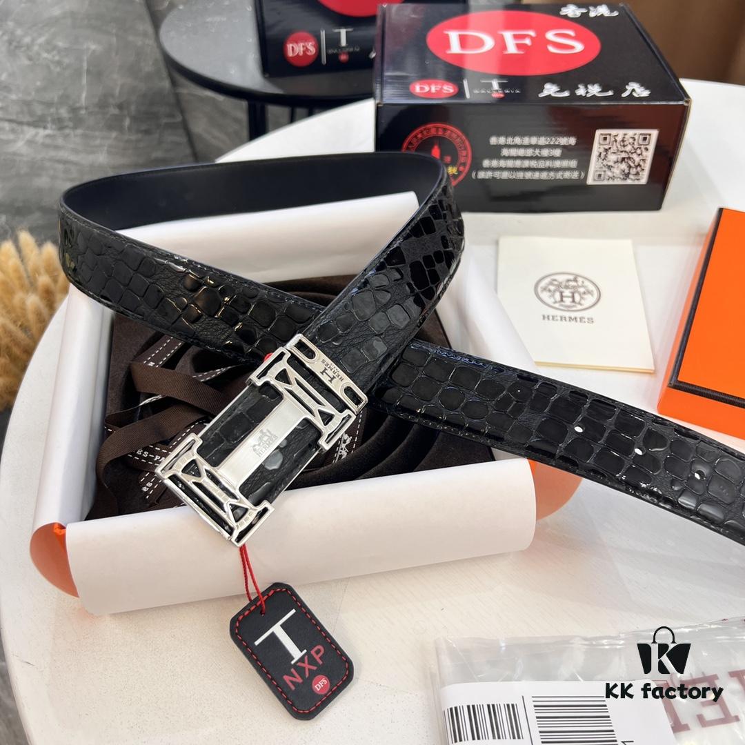 Hermès H Belt, New Arrival, Stainless Steel H Internal Buckle, ZP Synchronized Engraved Logo, 3.8cm Width, Top Quality Genuine Crocodile Grain Top Layer Calfskin Leather, Imported Leather, Mold-Customized Design, Supports Authentication via NXP Chip in Duty-Free Packaging
