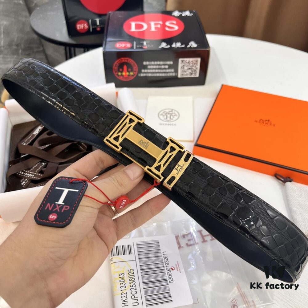 Hermès H Belt, New Arrival, Stainless Steel H Internal Buckle, ZP Synchronized Engraved Logo, 3.8cm Width, Premium Crocodile Grain Top Layer Calfskin Leather