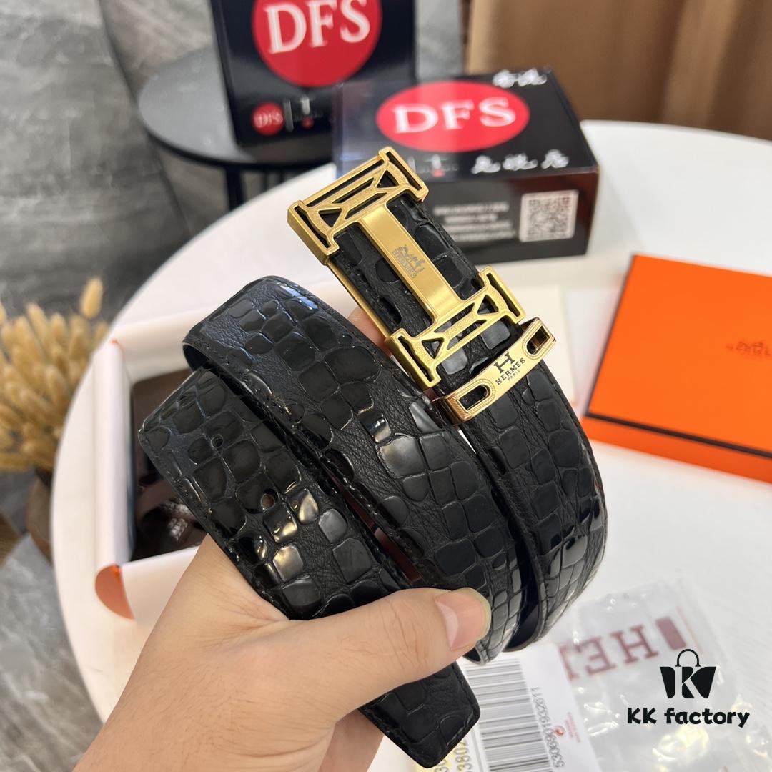 Hermès H Belt, New Arrival, Stainless Steel H Internal Buckle, ZP Synchronized Engraved Logo, 3.8cm Width, Premium Crocodile Grain Top Layer Calfskin Leather