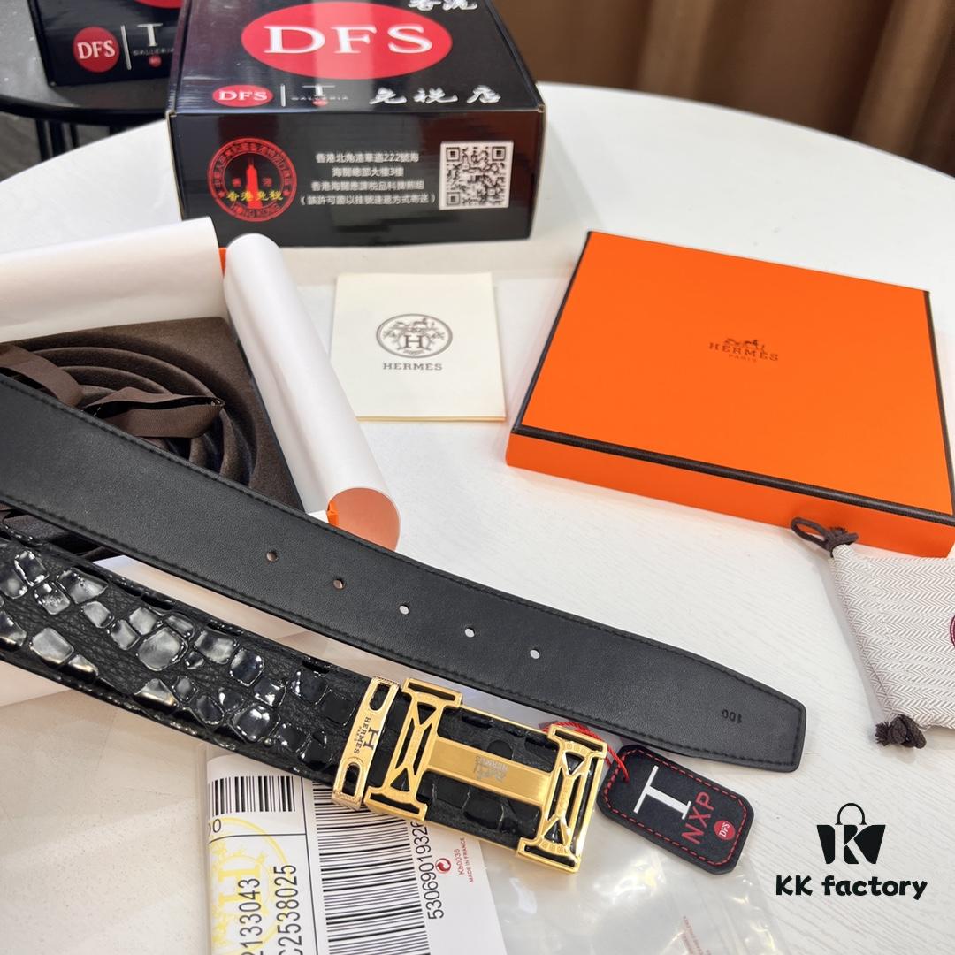 Hermès H Belt, New Arrival, Stainless Steel H Internal Buckle, ZP Synchronized Engraved Logo, 3.8cm Width, Premium Crocodile Grain Top Layer Calfskin Leather