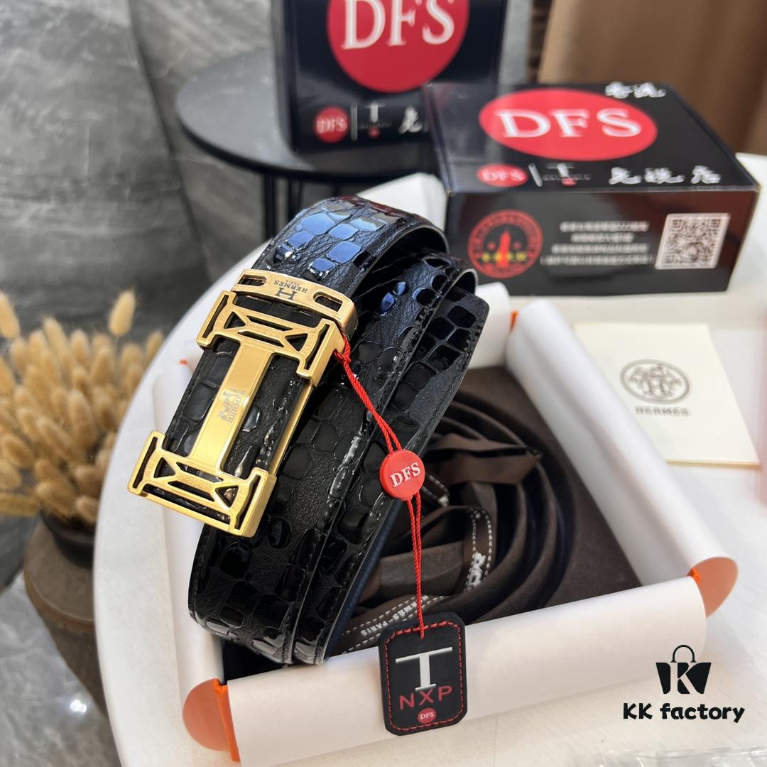 Hermès H Belt, New Arrival, Stainless Steel H Internal Buckle, ZP Synchronized Engraved Logo, 3.8cm Width, Premium Crocodile Grain Top Layer Calfskin Leather