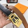 Hermès (Men's) Belt, Top Grain Cowhide Leather with Engraved Buckle, 3.8cm Width, Adjustable Length, Original Imported Embossed Horsehead Design, Ideal for Gifting