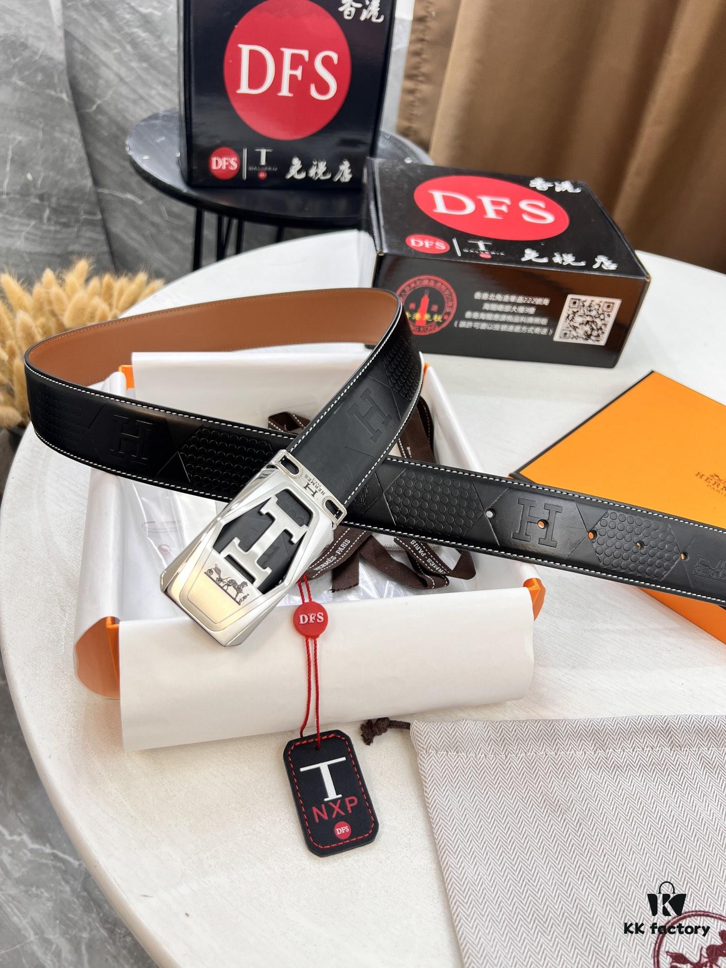 Hermès Men's Belt, Top Grain Cowhide Leather with Engraved Buckle, 3.8cm Width, Adjustable Length, Original Imported Embossed Horse Head Design