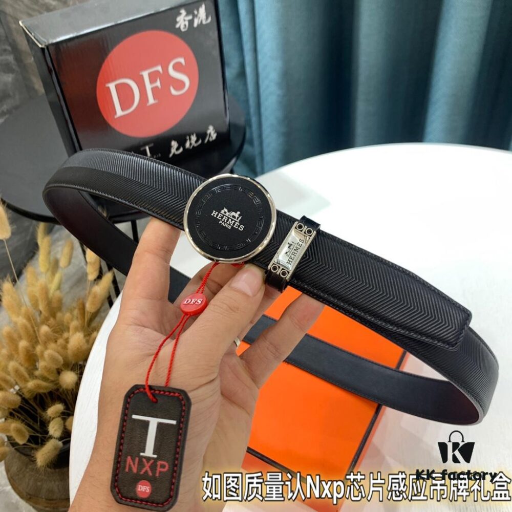 Hermès HH Original Factory Direct Order, Hong Kong Duty-Free Gift Box, Italian Imported Full-Grain Calfskin Belt with Automatic Buckle, 3.5cm Width, Luxury Fashion Runway Style