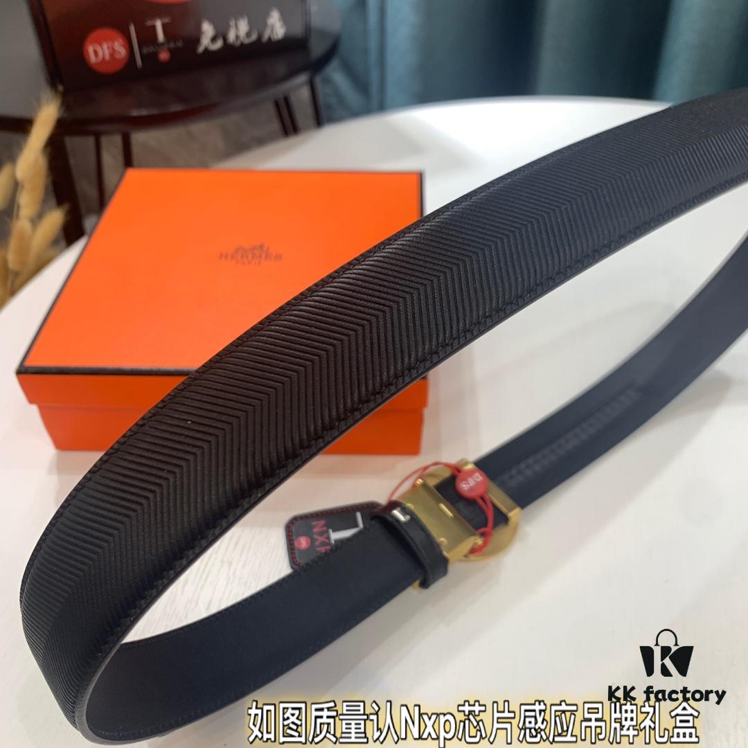 Hermès HH Original Factory Direct - Hong Kong Tax-Free Gift Box (NXP RFID Tag Verifiable on Official Website, Genuine Anti-Counterfeit Chip), Italian Imported Top-Grade Calfskin Belt with Automatic Buckle