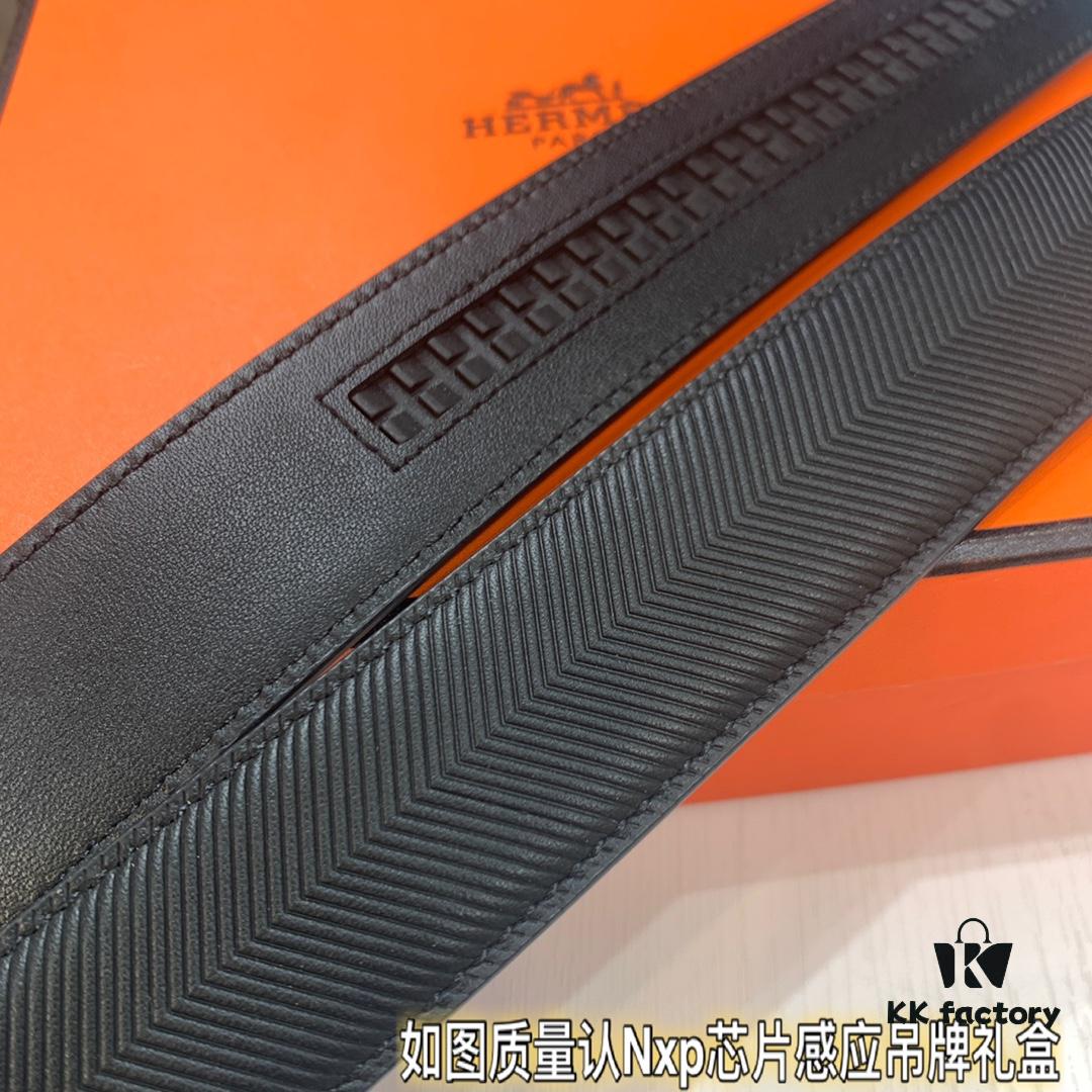 Hermès HH Original Factory Direct - Hong Kong Tax-Free Gift Box (NXP RFID Tag Verifiable on Official Website, Genuine Anti-Counterfeit Chip), Italian Imported Top-Grade Calfskin Belt with Automatic Buckle