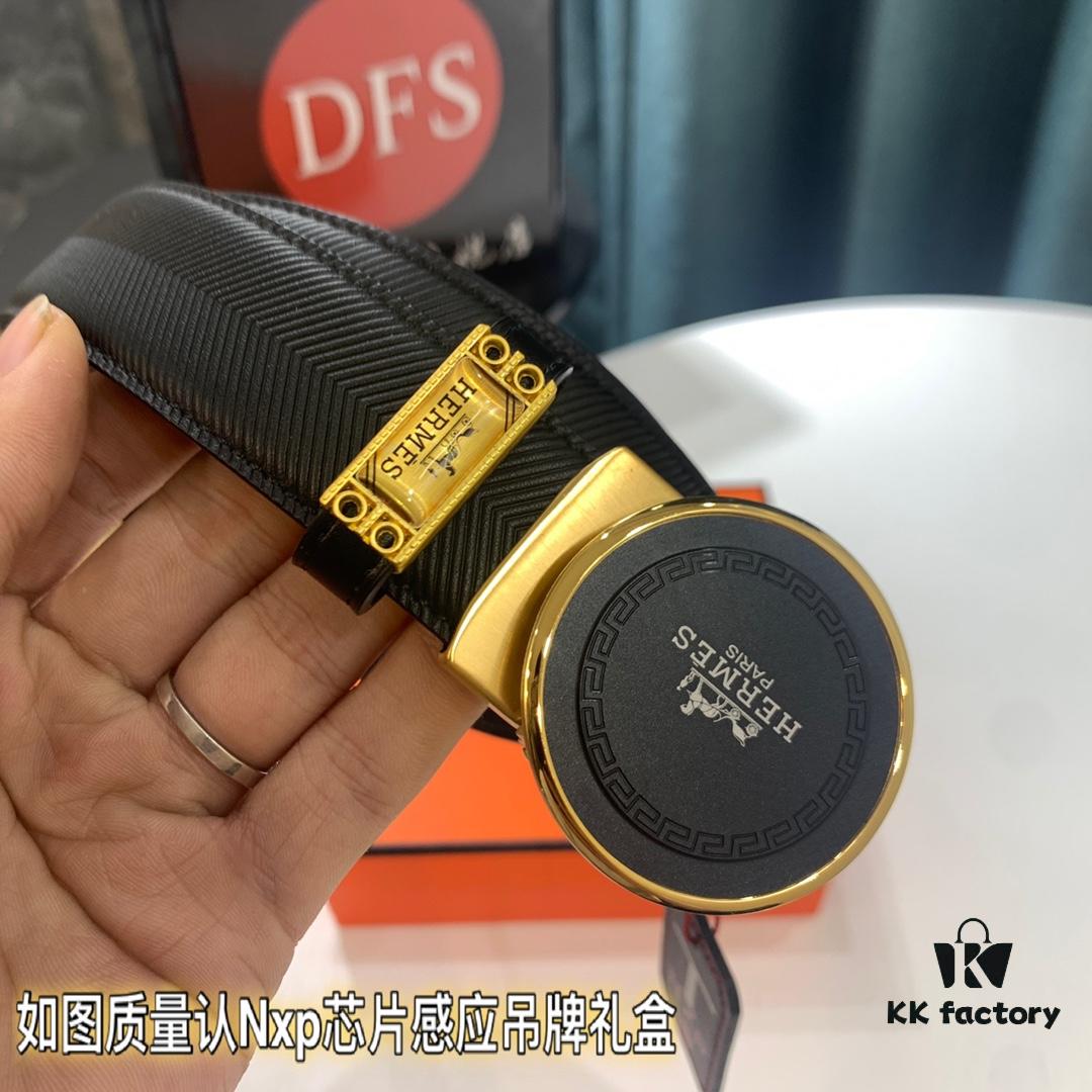 Hermès HH Original Factory Direct - Hong Kong Tax-Free Gift Box (NXP RFID Tag Verifiable on Official Website, Genuine Anti-Counterfeit Chip), Italian Imported Top-Grade Calfskin Belt with Automatic Buckle