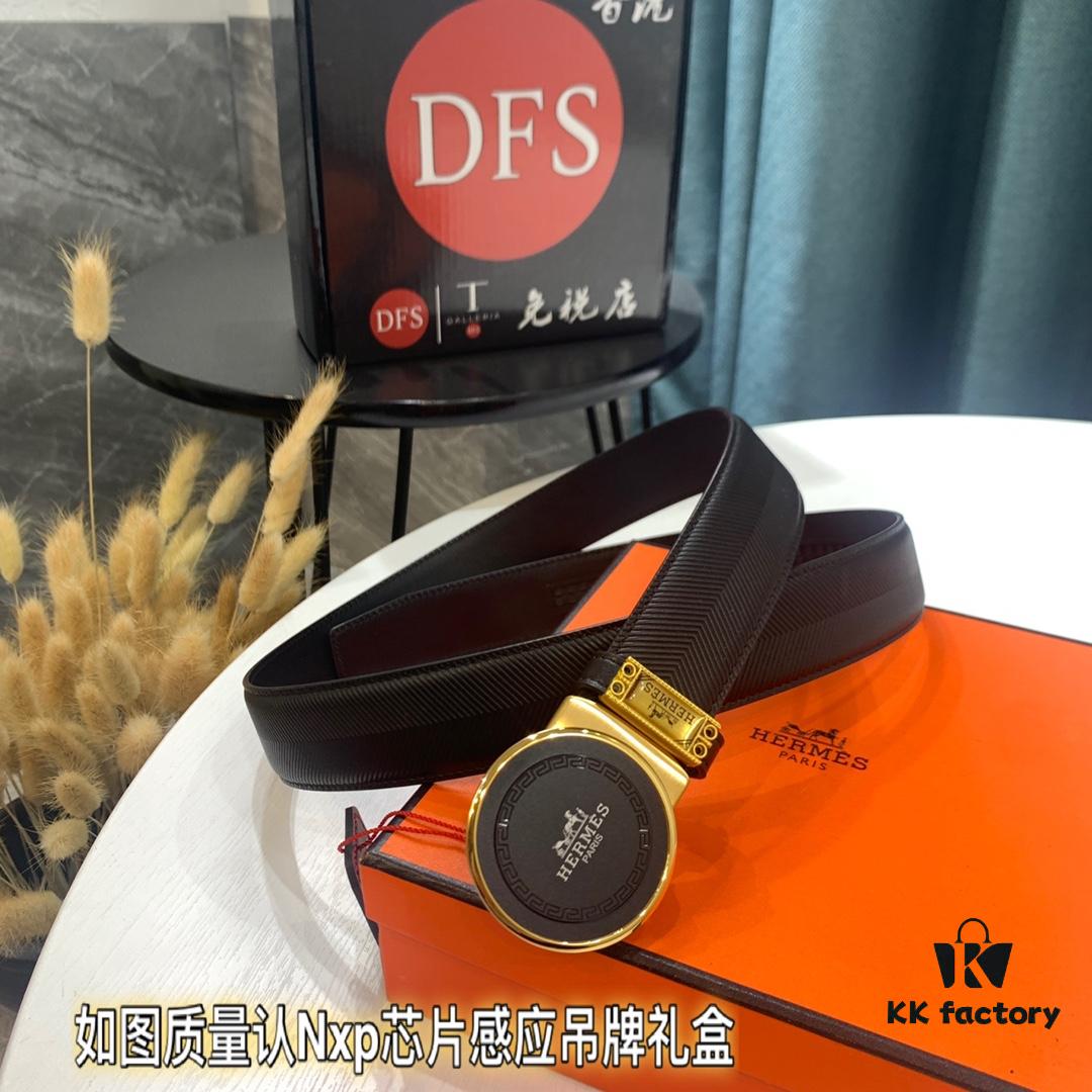 Hermès HH Original Factory Direct - Hong Kong Tax-Free Gift Box (NXP RFID Tag Verifiable on Official Website, Genuine Anti-Counterfeit Chip), Italian Imported Top-Grade Calfskin Belt with Automatic Buckle