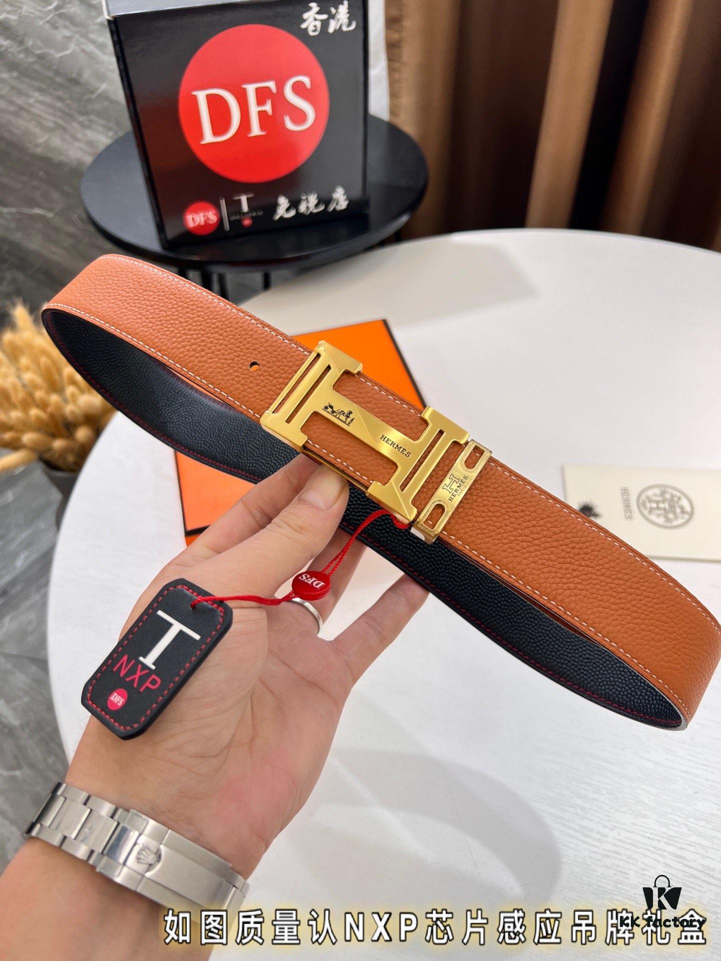 Hermès Men's Belt, Letter-Inlay Buckle, ZP-Synchronized Steel Logo, Imported Pebbled Full-Grain Leather, 3.8cm Width, Top-Tier Quality