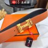Hermès Men's Belt, Letter-Inlay Buckle, ZP-Synchronized Steel Logo, Imported Pebbled Full-Grain Leather, 3.8cm Width, Top-Tier Quality