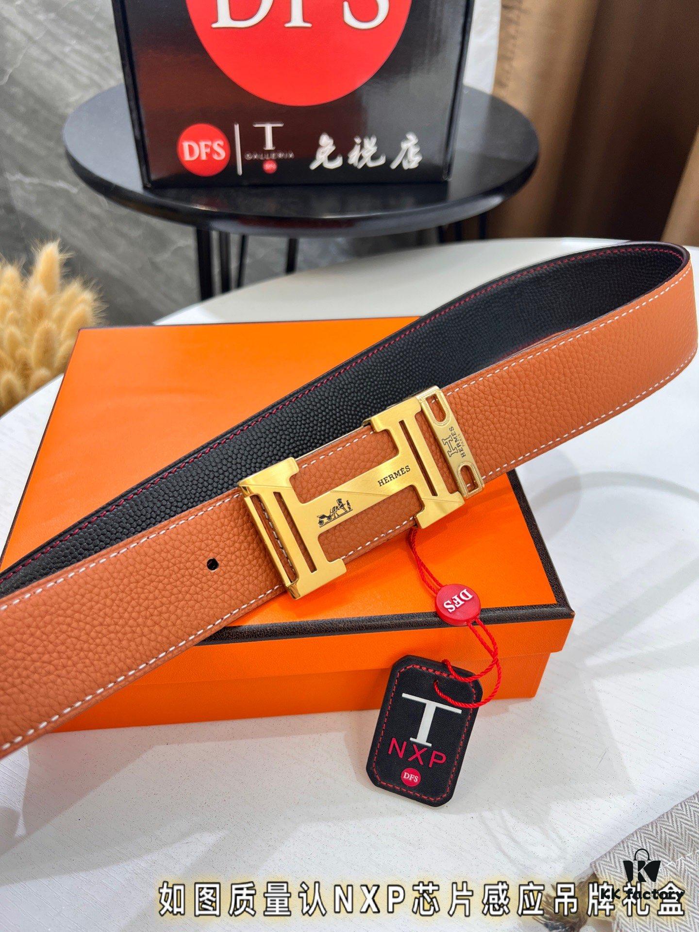Hermès Men's Belt, Letter-Inlay Buckle, ZP-Synchronized Steel Logo, Imported Pebbled Full-Grain Leather, 3.8cm Width, Top-Tier Quality