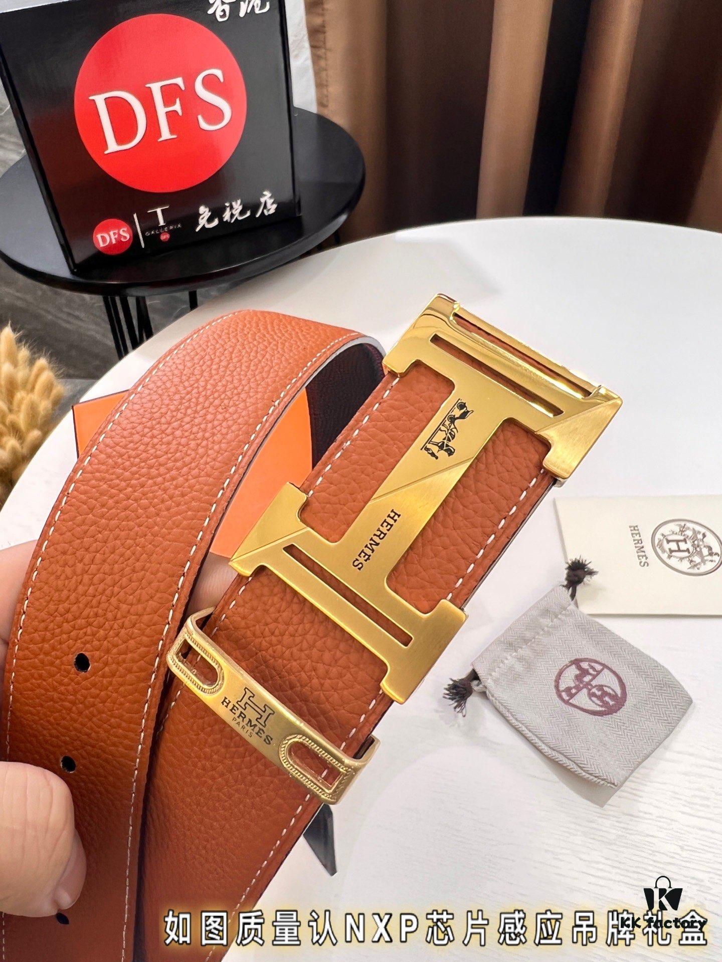 Hermès Men's Belt, Letter-Inlay Buckle, ZP-Synchronized Steel Logo, Imported Pebbled Full-Grain Leather, 3.8cm Width, Top-Tier Quality