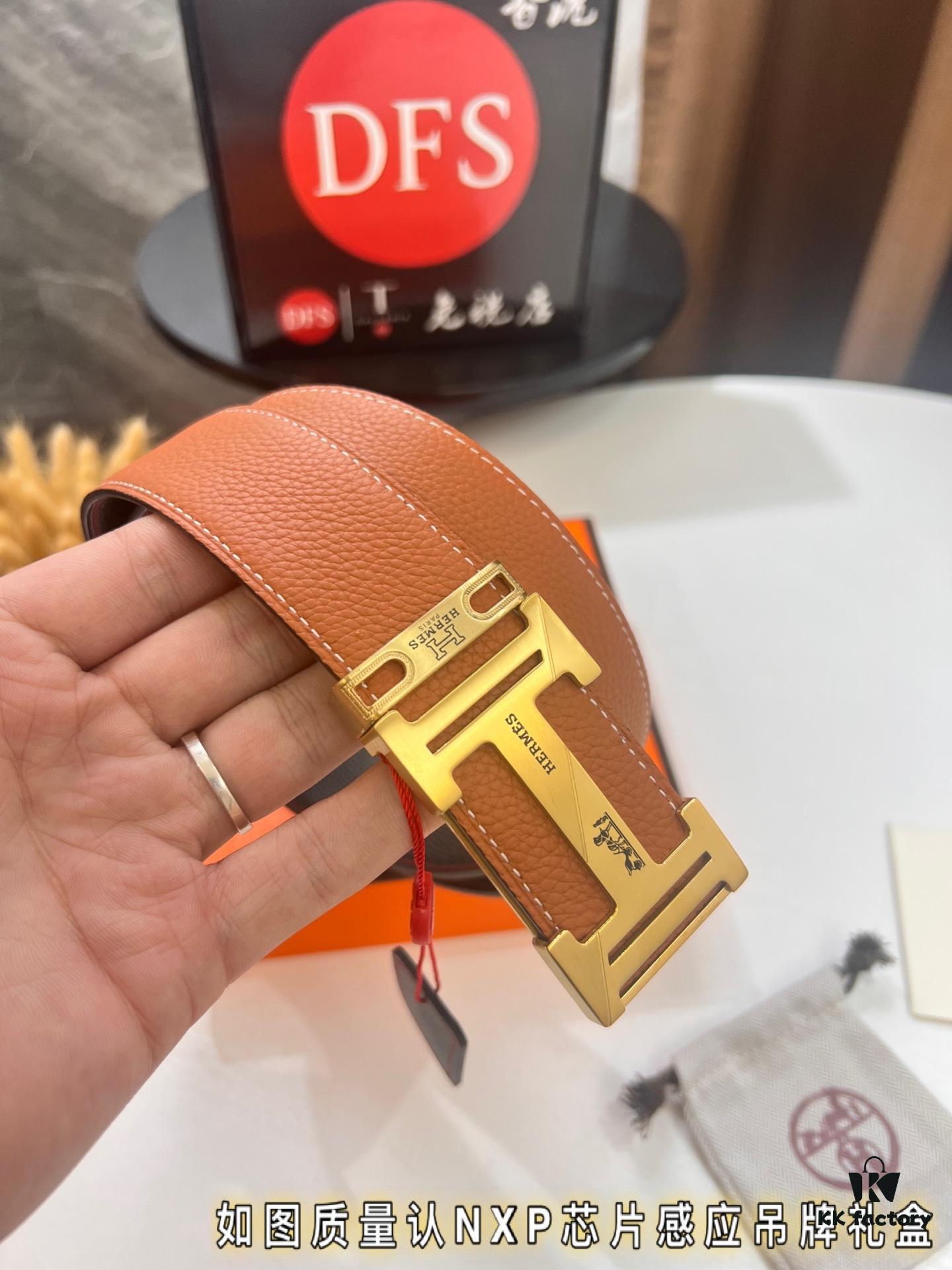 Hermès Men's Belt, Letter-Inlay Buckle, ZP-Synchronized Steel Logo, Imported Pebbled Full-Grain Leather, 3.8cm Width, Top-Tier Quality