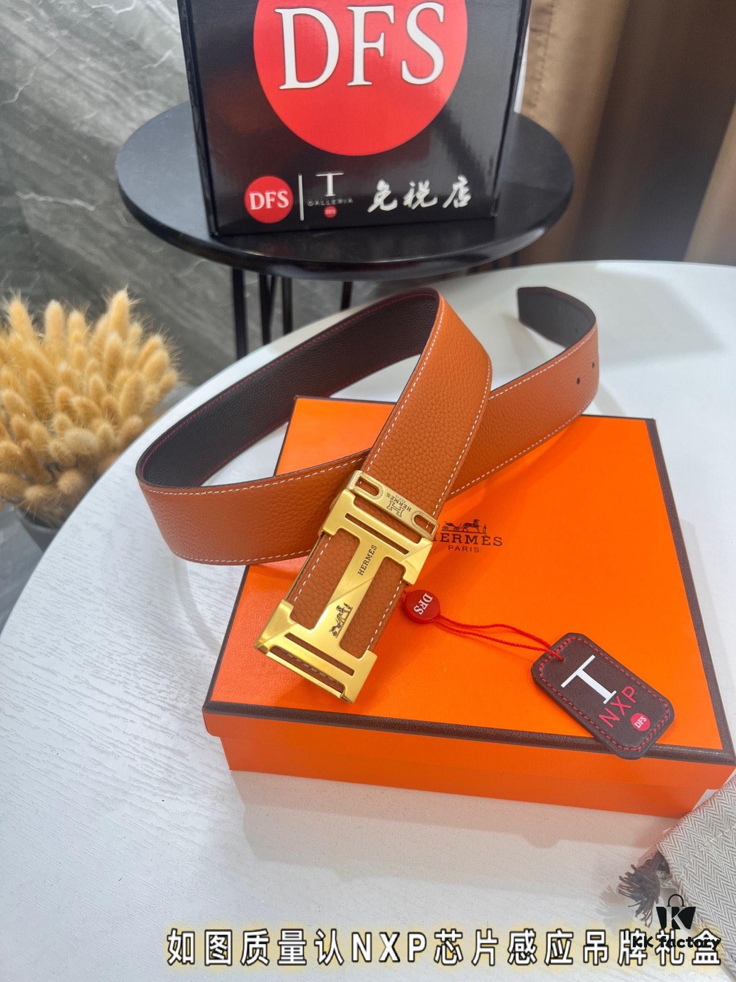 Hermès Men's Belt, Letter-Inlay Buckle, ZP-Synchronized Steel Logo, Imported Pebbled Full-Grain Leather, 3.8cm Width, Top-Tier Quality