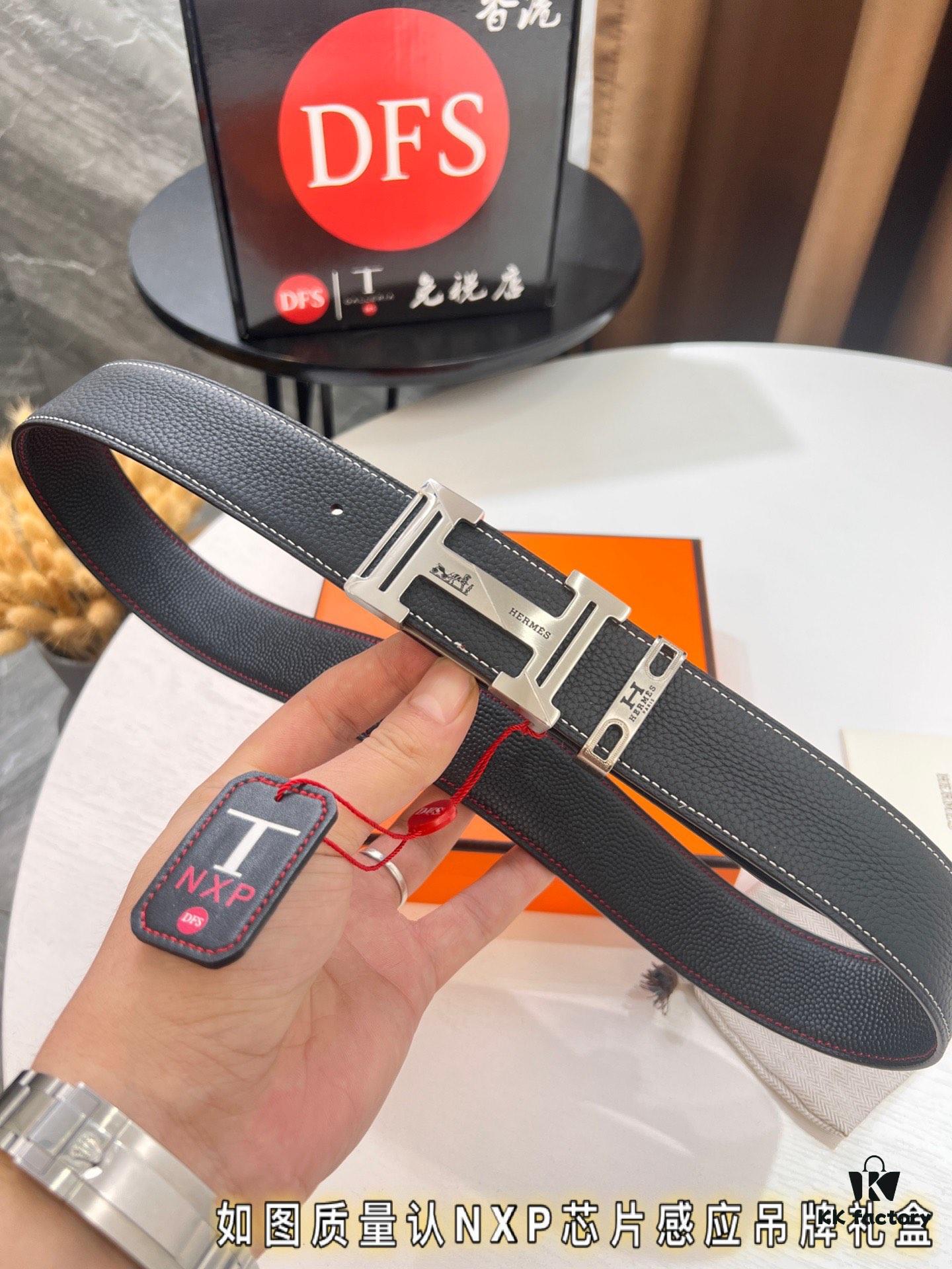 Arrival Hermes Men's Belt with Letter Inner Buckle, ZP Synchronized Steel Stamp Logo, Imported Pebbled and Lychee Texture Full-Grain Leather, 3.8cm Trendy Brand Belt Available on Official Website