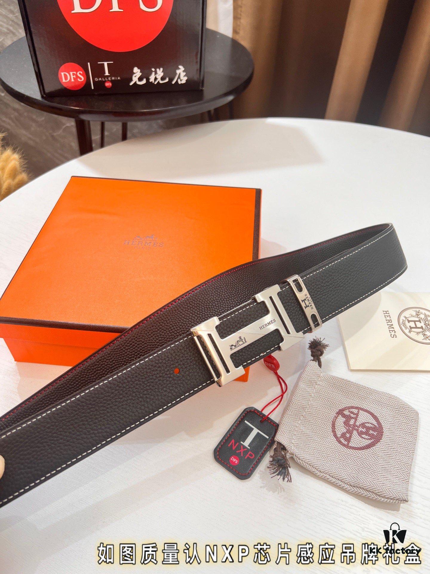 Arrival Hermes Men's Belt with Letter Inner Buckle, ZP Synchronized Steel Stamp Logo, Imported Pebbled and Lychee Texture Full-Grain Leather, 3.8cm Trendy Brand Belt Available on Official Website