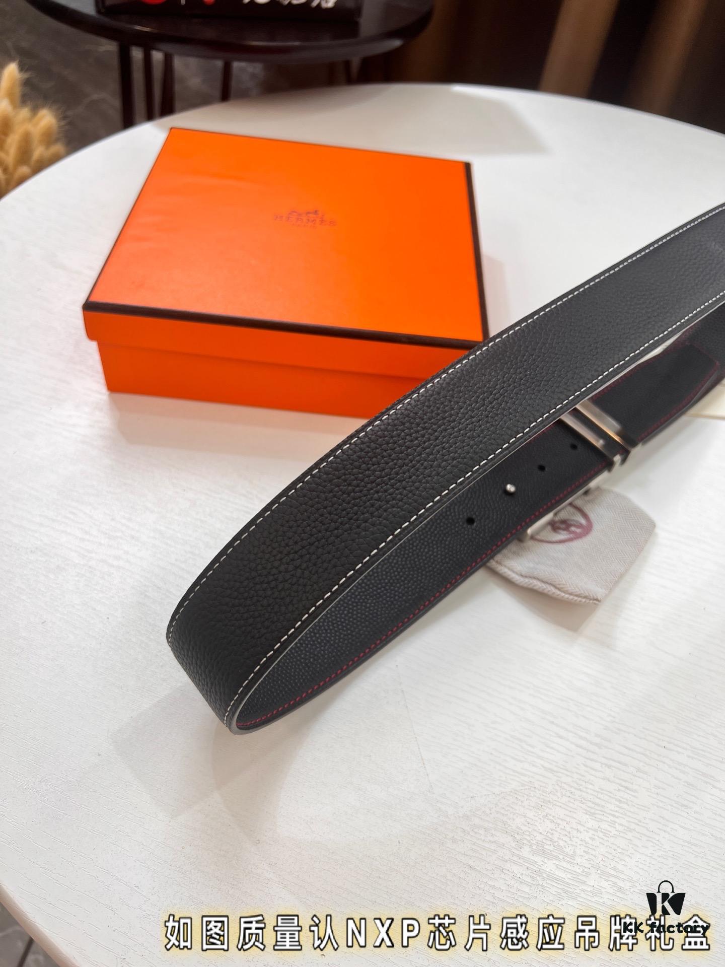 Arrival Hermes Men's Belt with Letter Inner Buckle, ZP Synchronized Steel Stamp Logo, Imported Pebbled and Lychee Texture Full-Grain Leather, 3.8cm Trendy Brand Belt Available on Official Website
