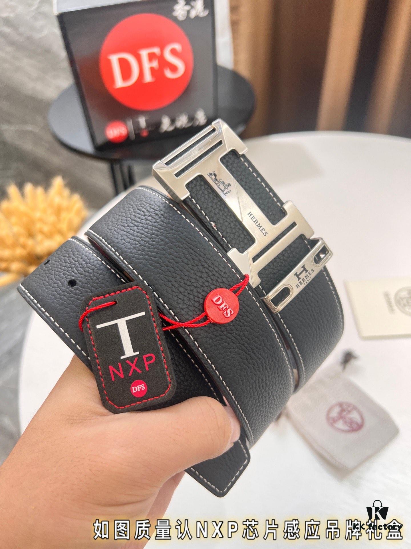 Arrival Hermes Men's Belt with Letter Inner Buckle, ZP Synchronized Steel Stamp Logo, Imported Pebbled and Lychee Texture Full-Grain Leather, 3.8cm Trendy Brand Belt Available on Official Website