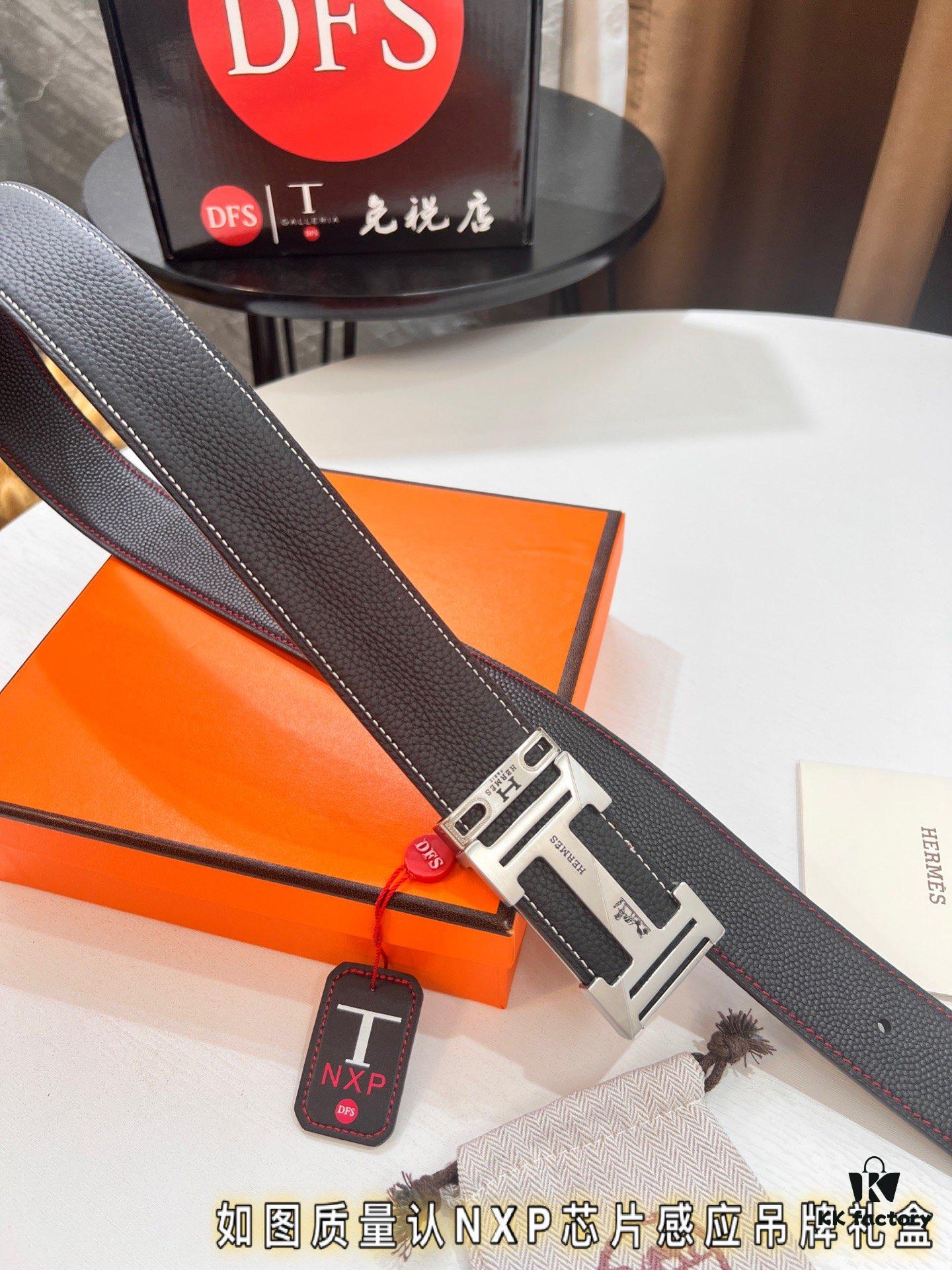 Arrival Hermes Men's Belt with Letter Inner Buckle, ZP Synchronized Steel Stamp Logo, Imported Pebbled and Lychee Texture Full-Grain Leather, 3.8cm Trendy Brand Belt Available on Official Website