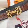 Hermès H Belt, New Arrival, Stainless Steel H Internal Buckle, Genuine Crocodile-Texture Top Layer Cowhide, 3.8cm Width, Premium Quality