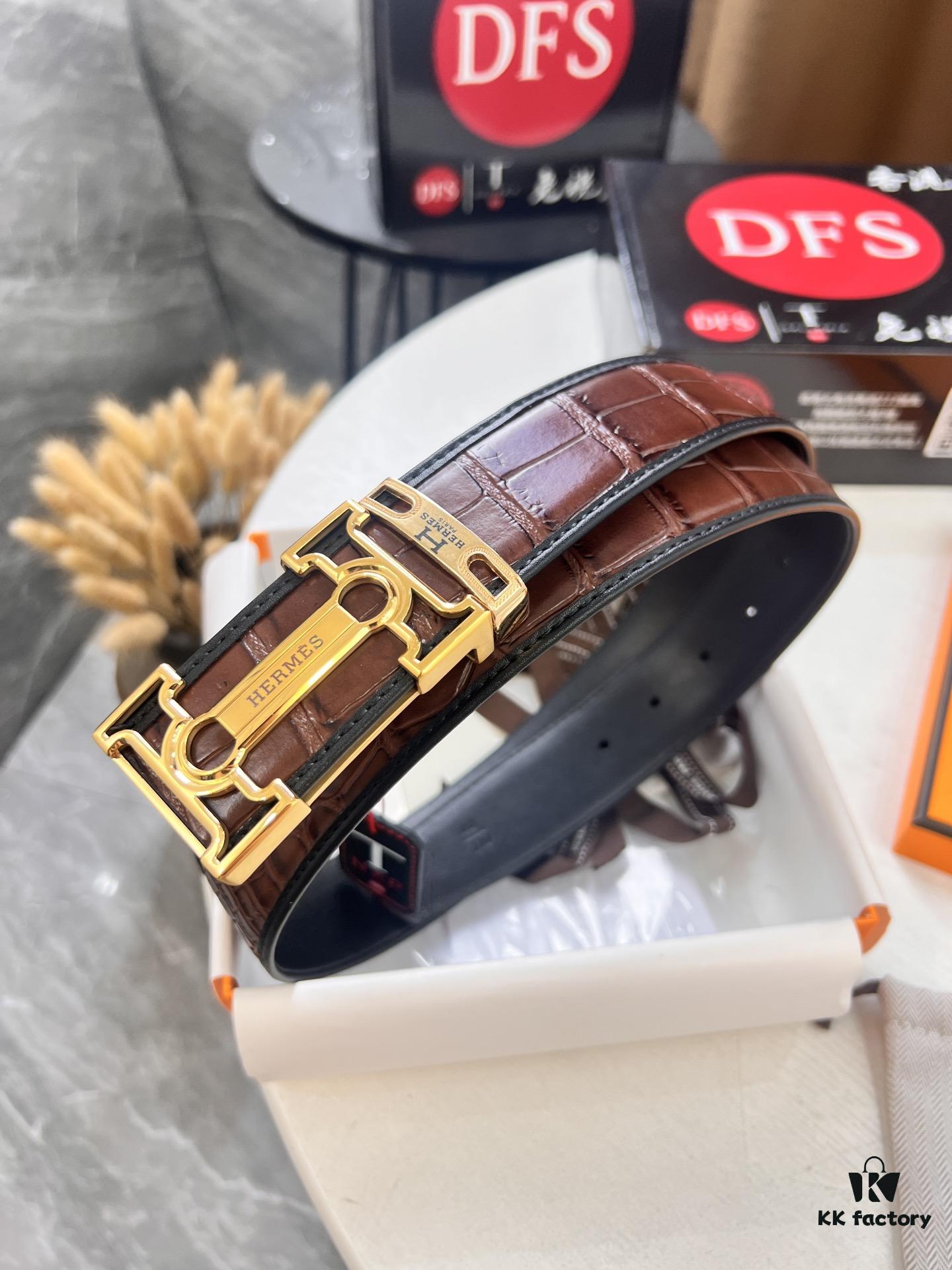 Hermès H Belt, New Arrival, Stainless Steel H Internal Buckle, Genuine Crocodile-Texture Top Layer Cowhide, 3.8cm Width, Premium Quality