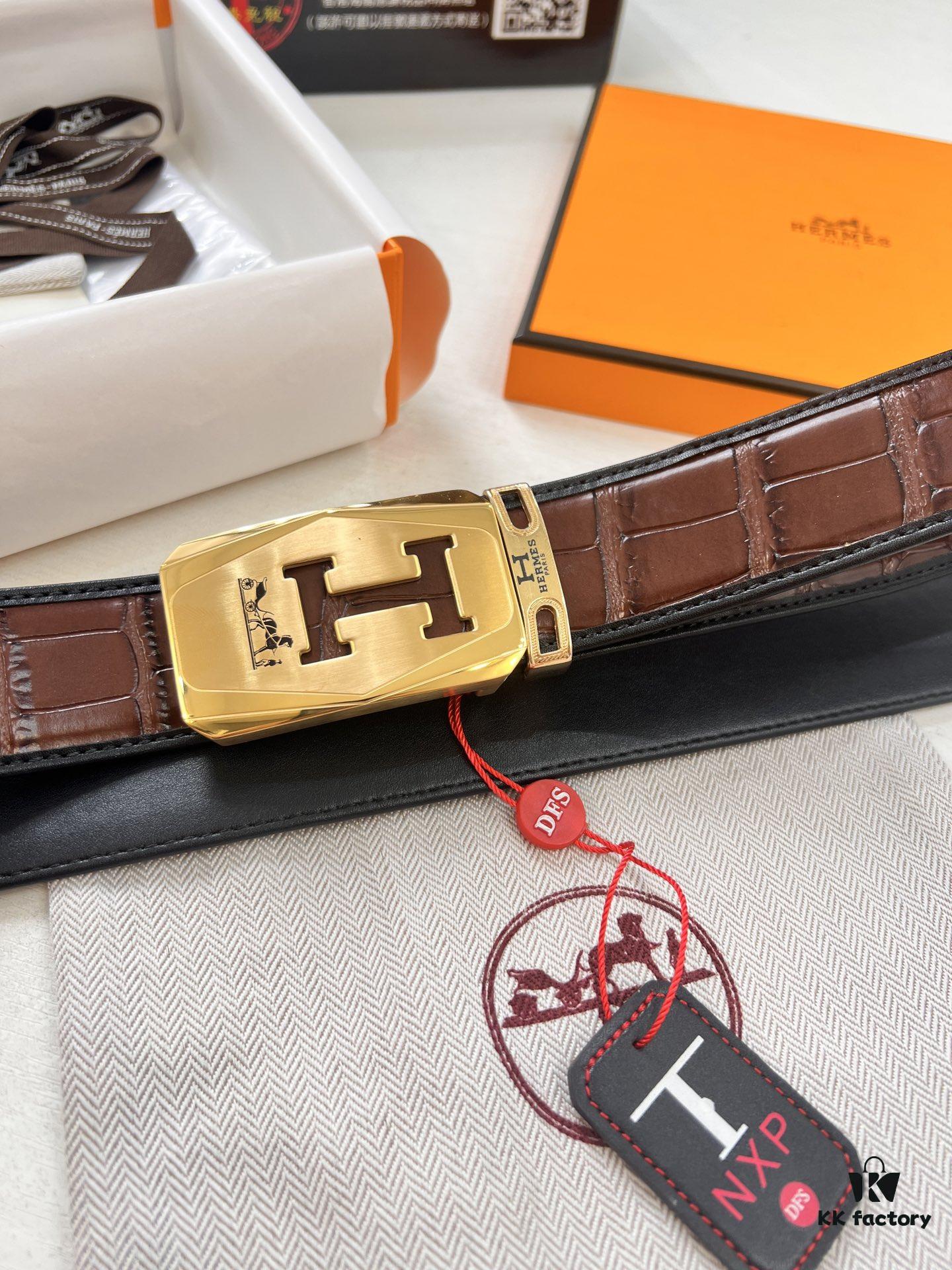 Top-Quality Original Leather Belt with Hong Kong Duty-Free Gift Box (NXP RFID Tag for Official Authentication, Genuine Anti-Counterfeit Chip)