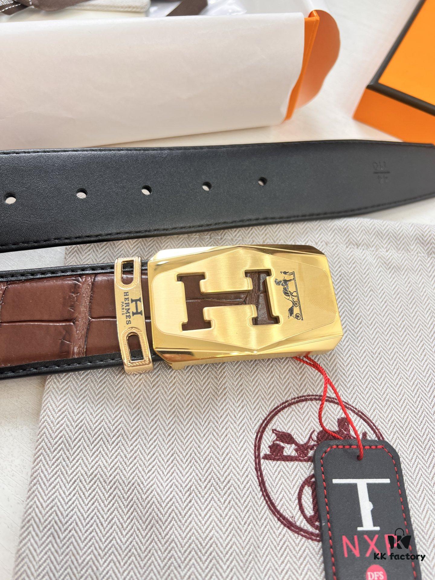Top-Quality Original Leather Belt with Hong Kong Duty-Free Gift Box (NXP RFID Tag for Official Authentication, Genuine Anti-Counterfeit Chip)