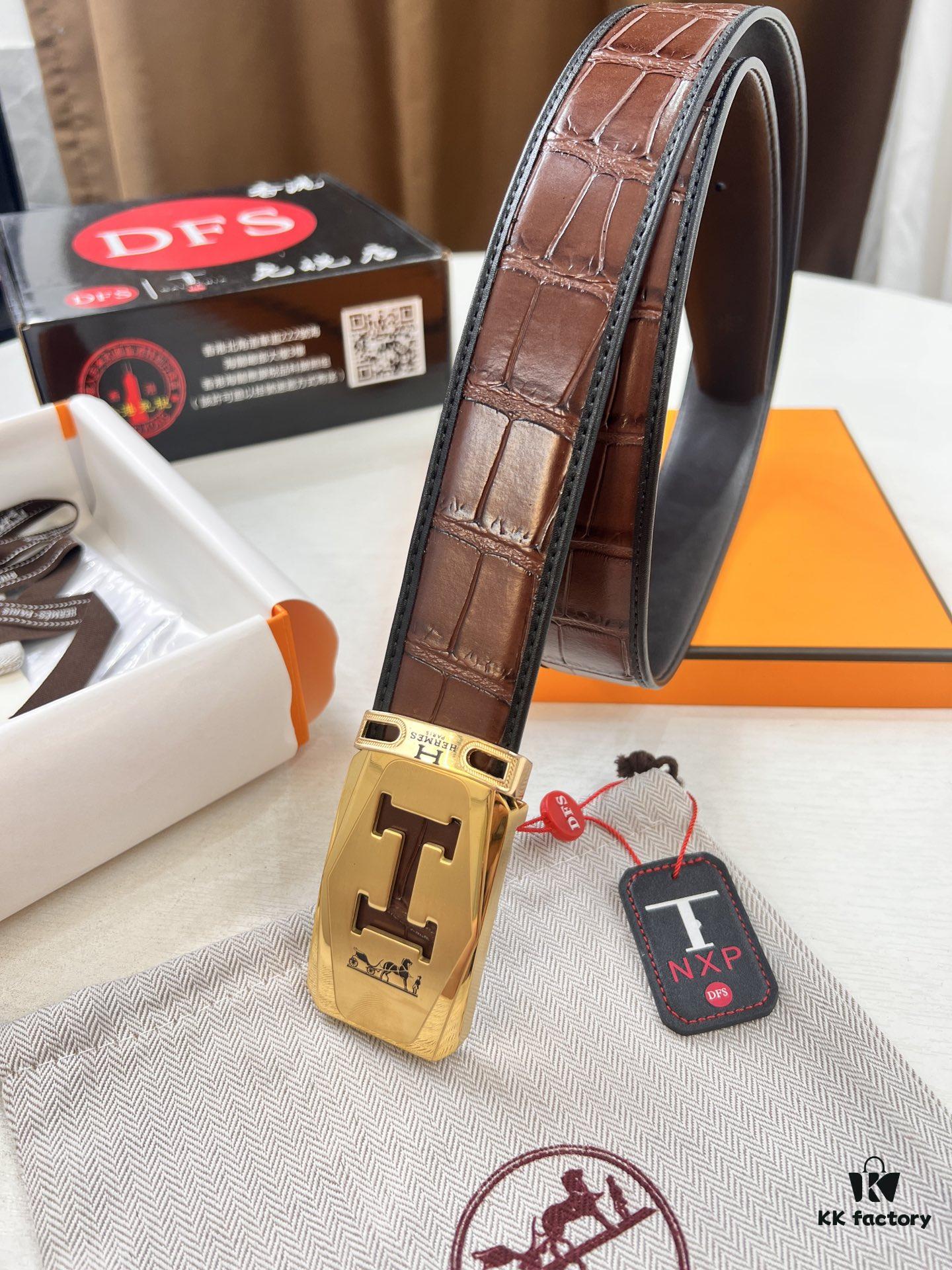 Top-Quality Original Leather Belt with Hong Kong Duty-Free Gift Box (NXP RFID Tag for Official Authentication, Genuine Anti-Counterfeit Chip)