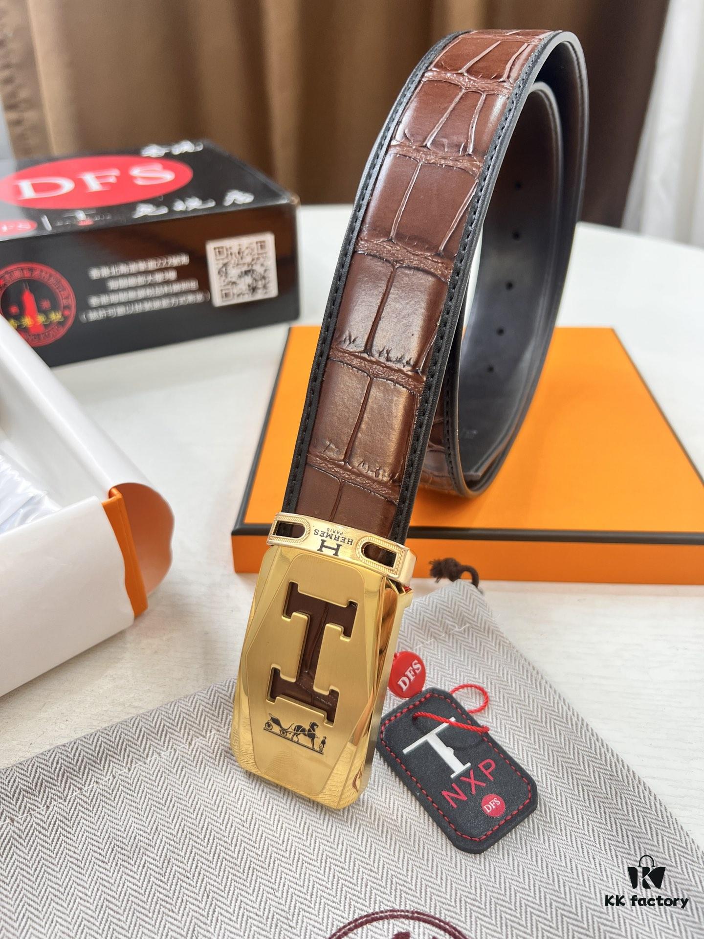 Top-Quality Original Leather Belt with Hong Kong Duty-Free Gift Box (NXP RFID Tag for Official Authentication, Genuine Anti-Counterfeit Chip)