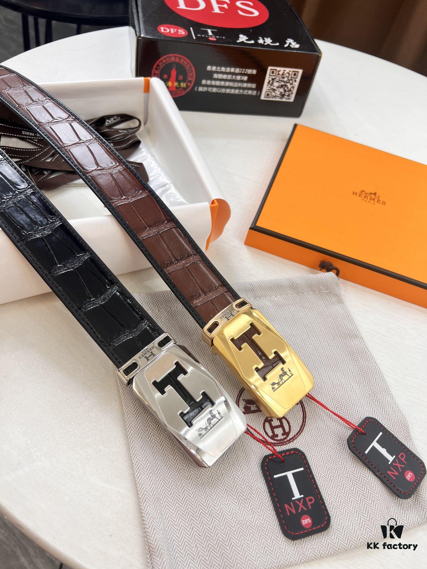 Top-Quality Original Leather Belt with Hong Kong Duty-Free Gift Box (NXP RFID Tag for Official Authentication, Genuine Anti-Counterfeit Chip)